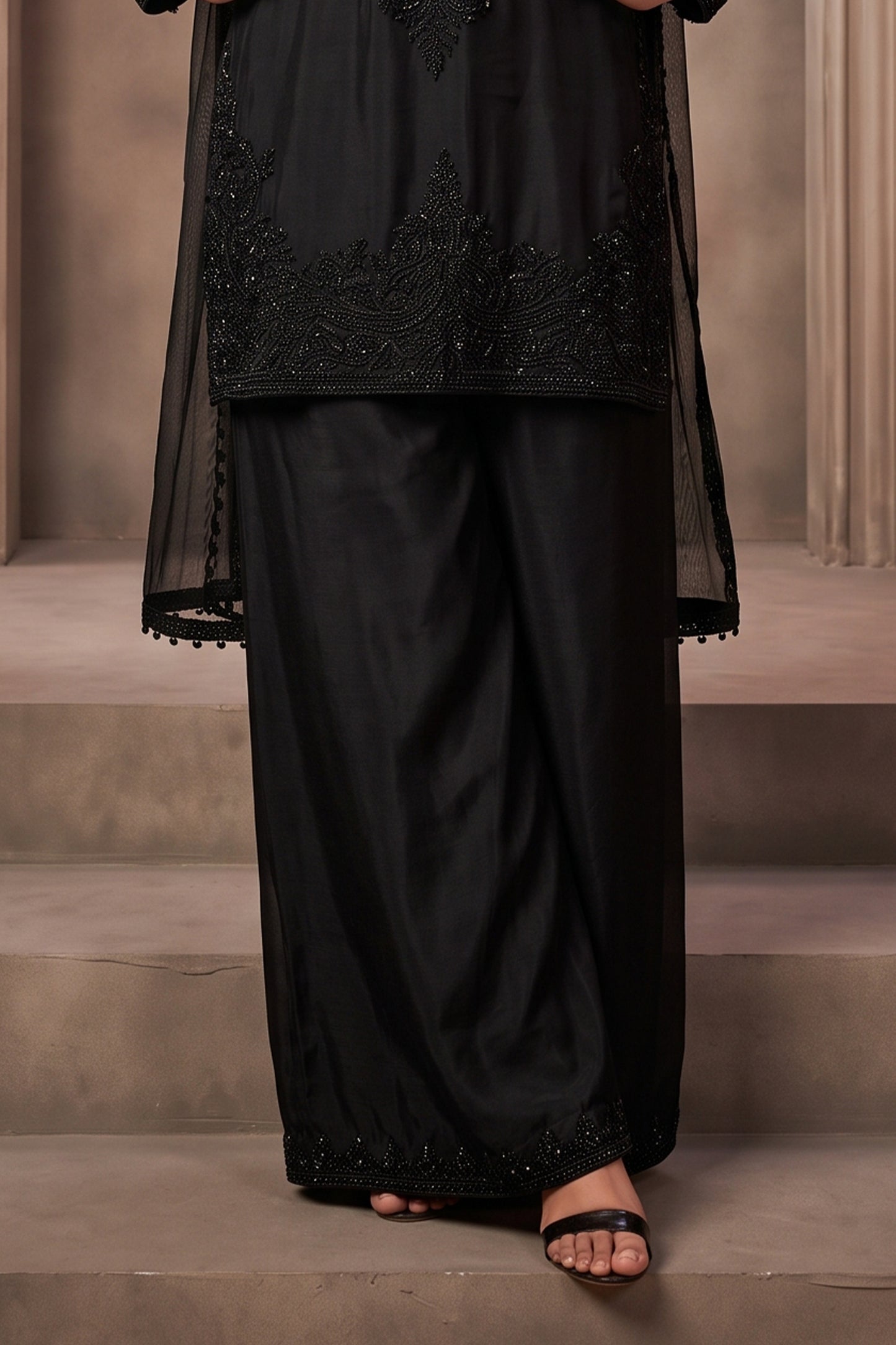 Black Readymade Bead Work Chinon Palazzo Suit-SAR13039_7_SareeButa.com