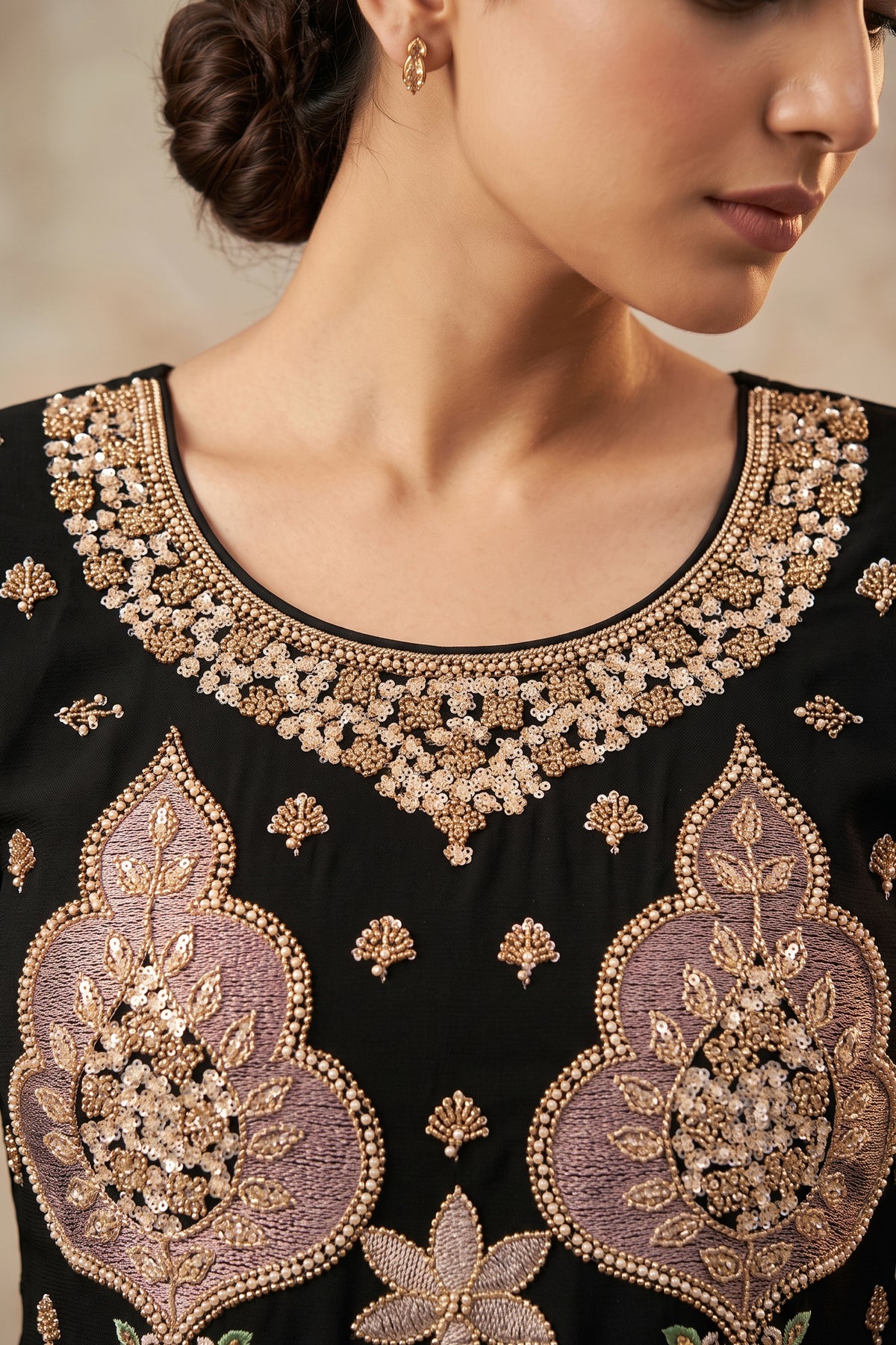 Black Readymade Bead Work Chinon Palazzo Suit-SAR13345_3_SareeButa.com