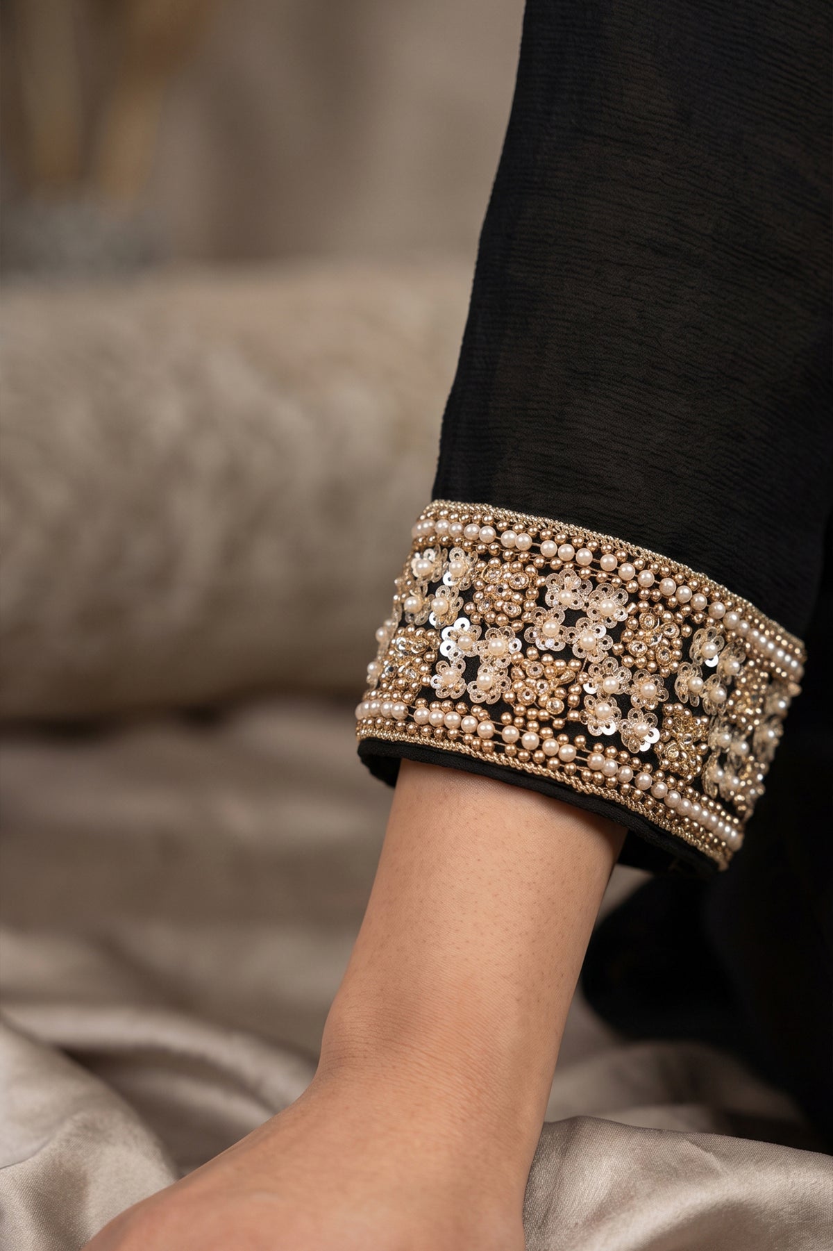 Black Readymade Bead Work Chinon Palazzo Suit-SAR13345_4_SareeButa.com
