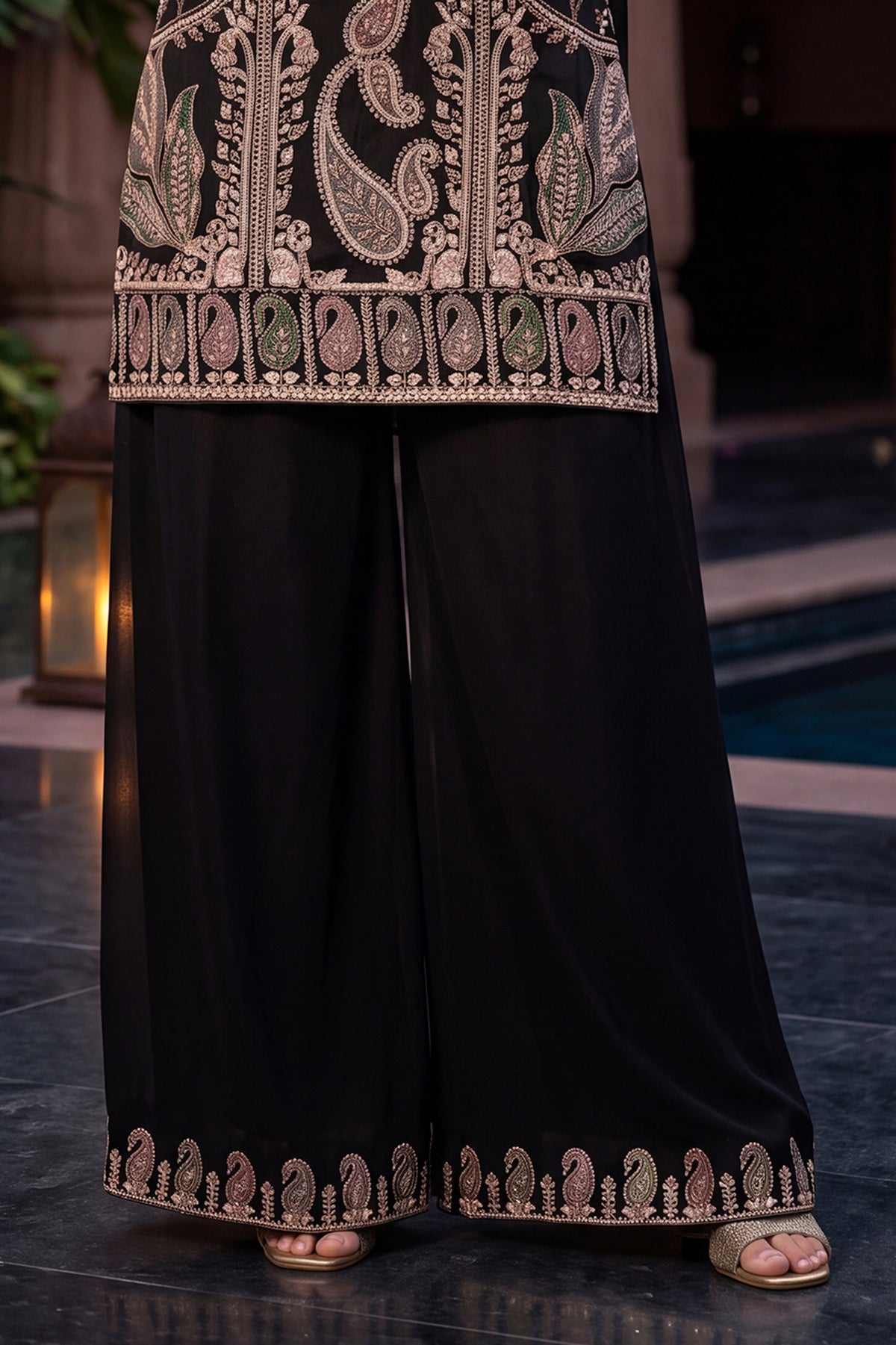 Black Readymade Bead Work Chinon Palazzo Suit-SAR13345_6_SareeButa.com