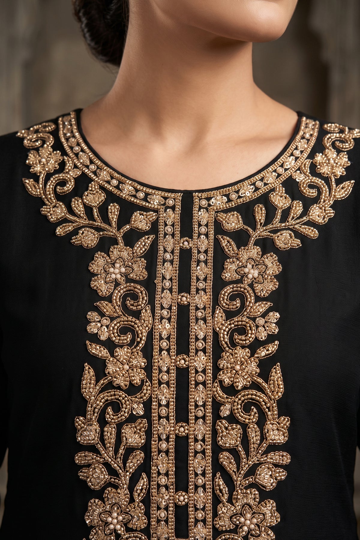 Black Readymade Bead Work Chinon Palazzo Suit-SAR13563_3_SareeButa.com