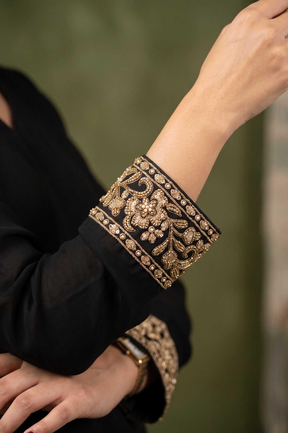 Black Readymade Bead Work Chinon Palazzo Suit-SAR13563_4_SareeButa.com