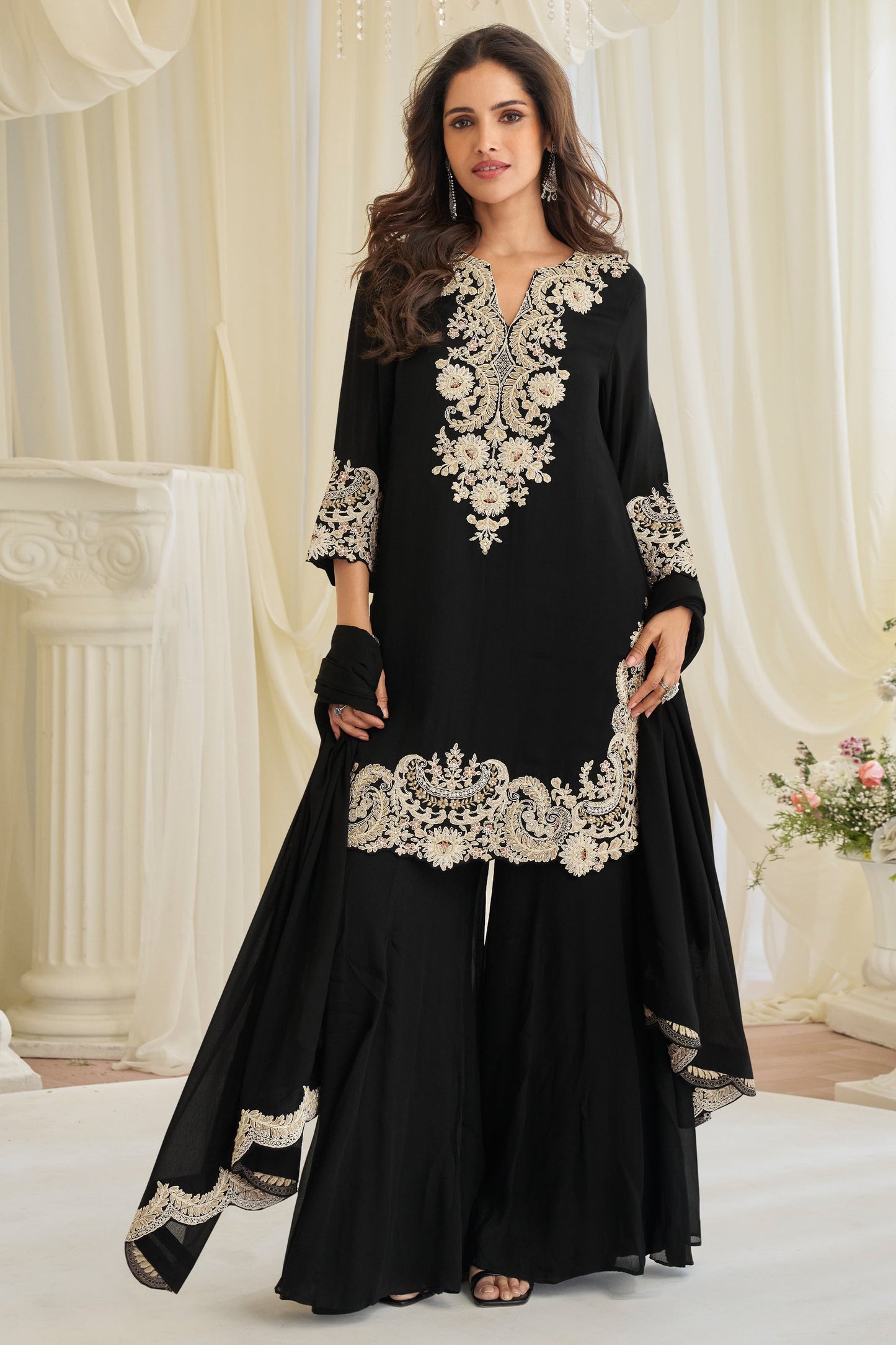 Black Readymade Bead Work Chinon Suit-SAR11725_1_SareeButa.com