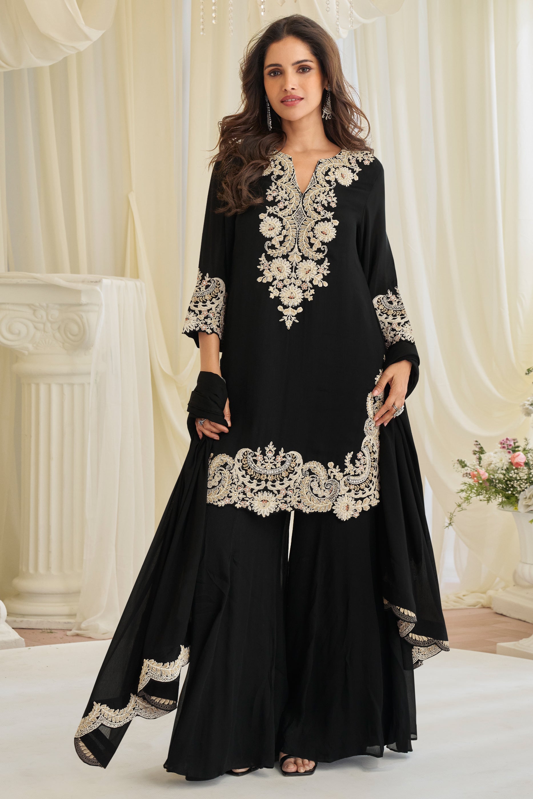 Black Readymade Bead Work Chinon Suit-SAR11725_1_SareeButa.com