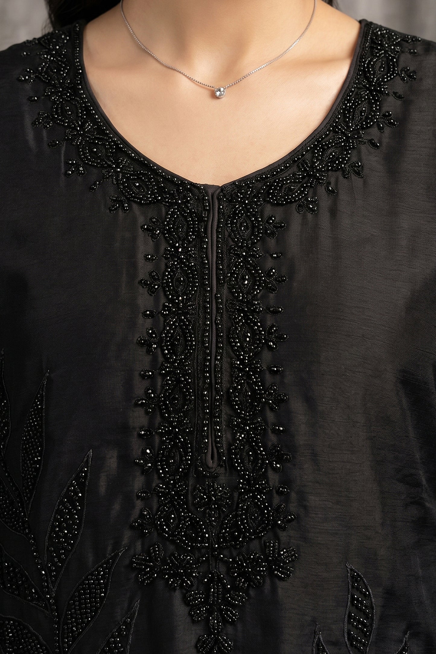 Black Readymade Bead Work Chinon Suit-SAR13003_3_SareeButa.com
