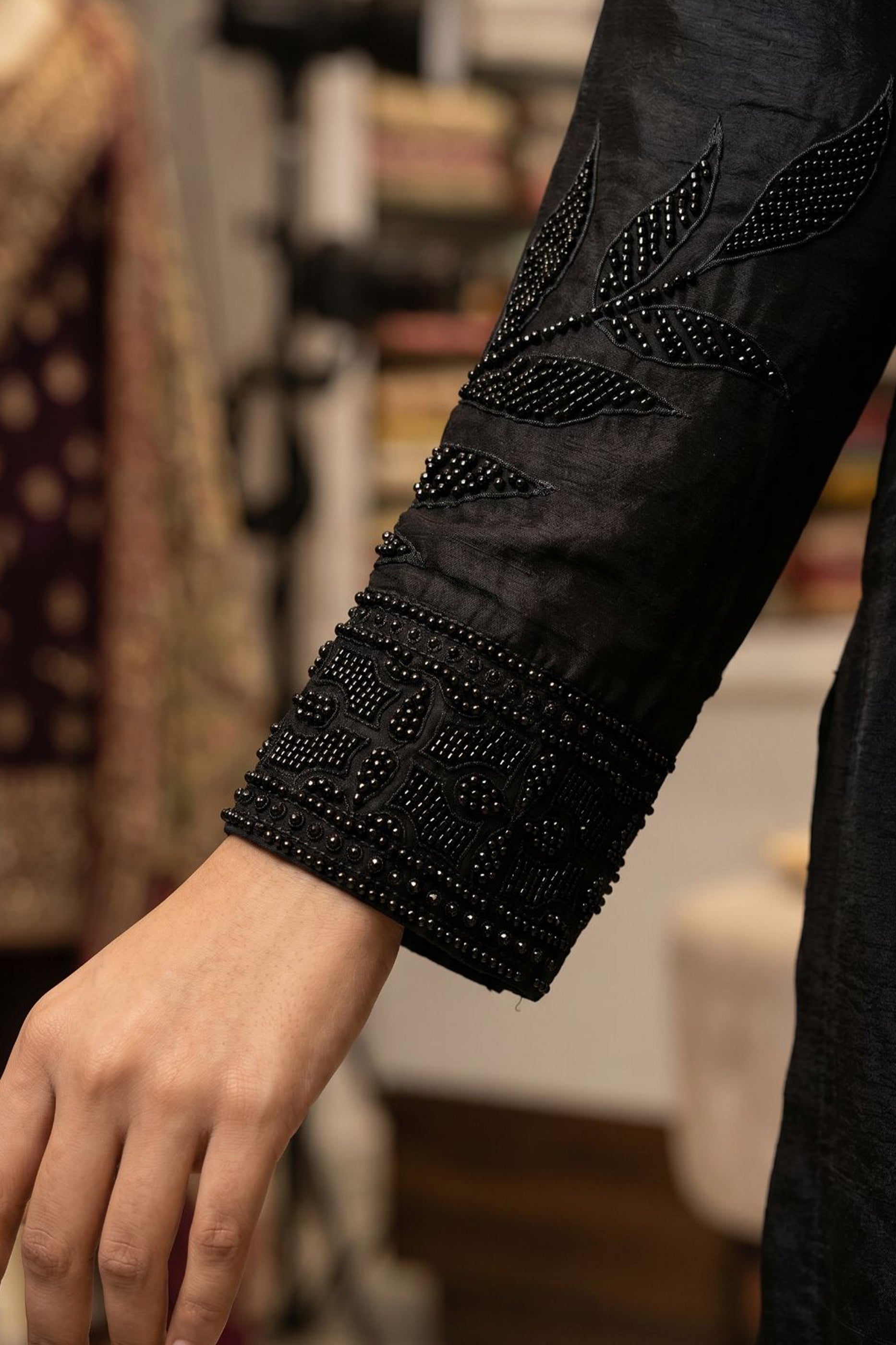 Black Readymade Bead Work Chinon Suit-SAR13003_4_SareeButa.com