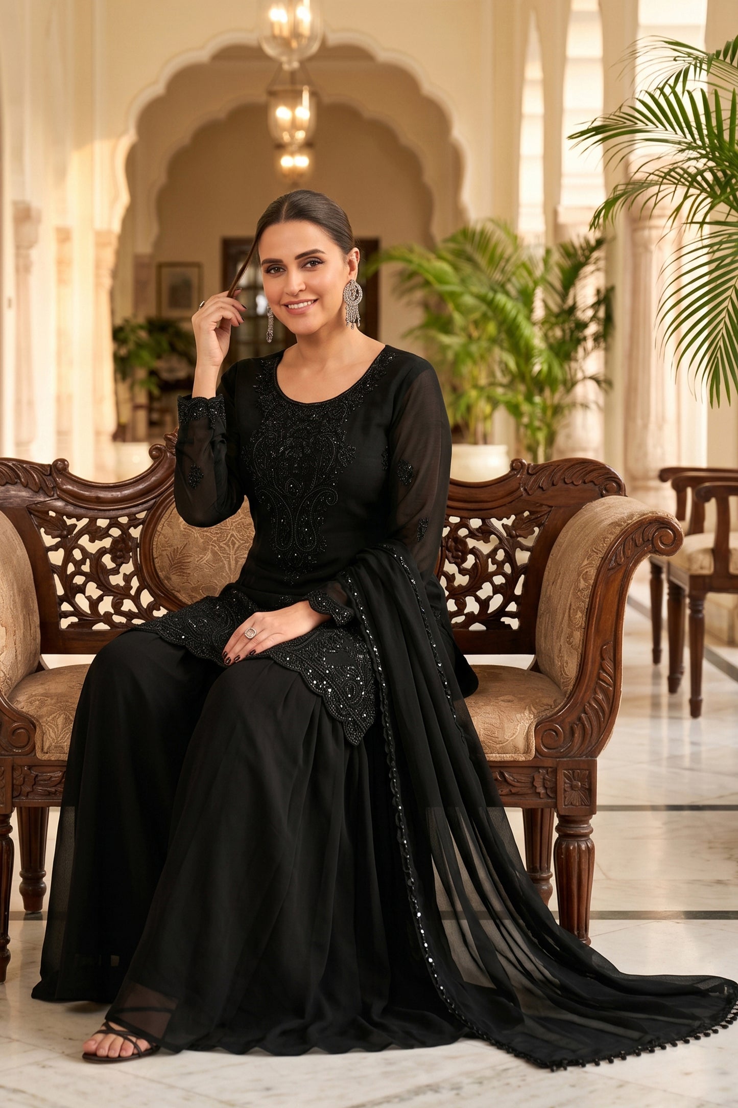 Black Readymade Bead Work Chinon Suit-SAR13004_2_SareeButa.com