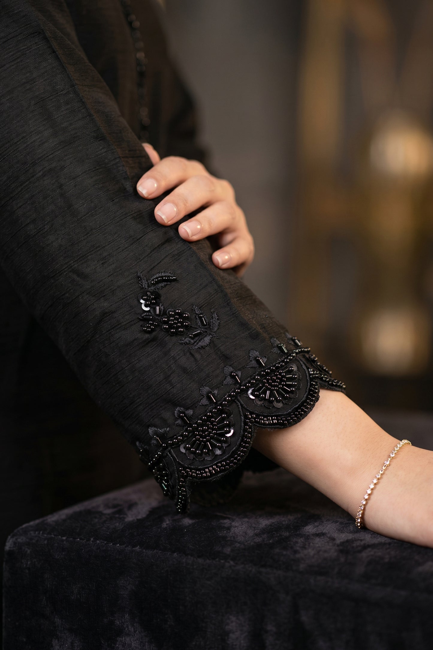 Black Readymade Bead Work Chinon Suit-SAR13004_5_SareeButa.com