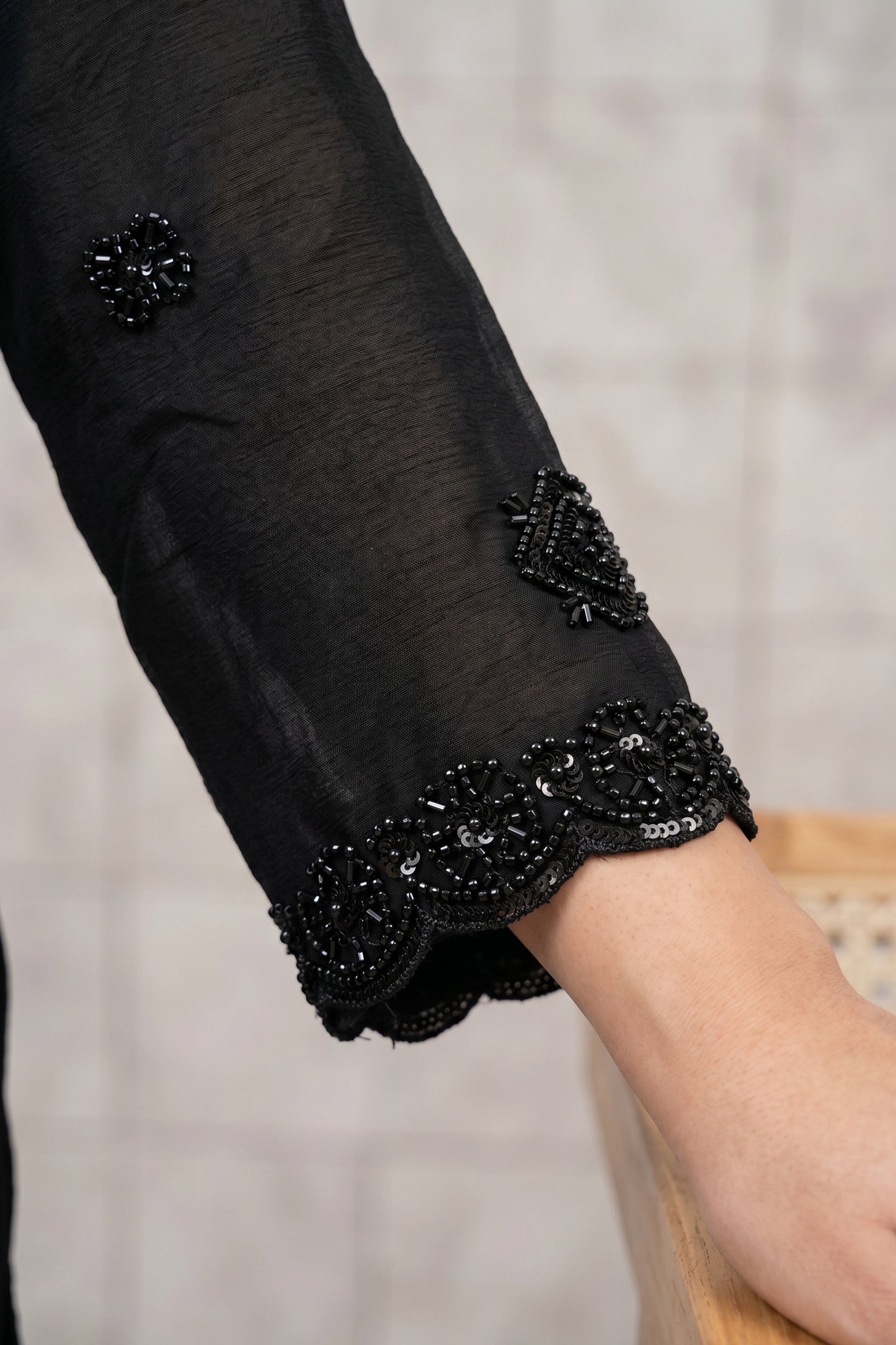 Black Readymade Bead Work Chinon Suit-SAR13009_4_SareeButa.com