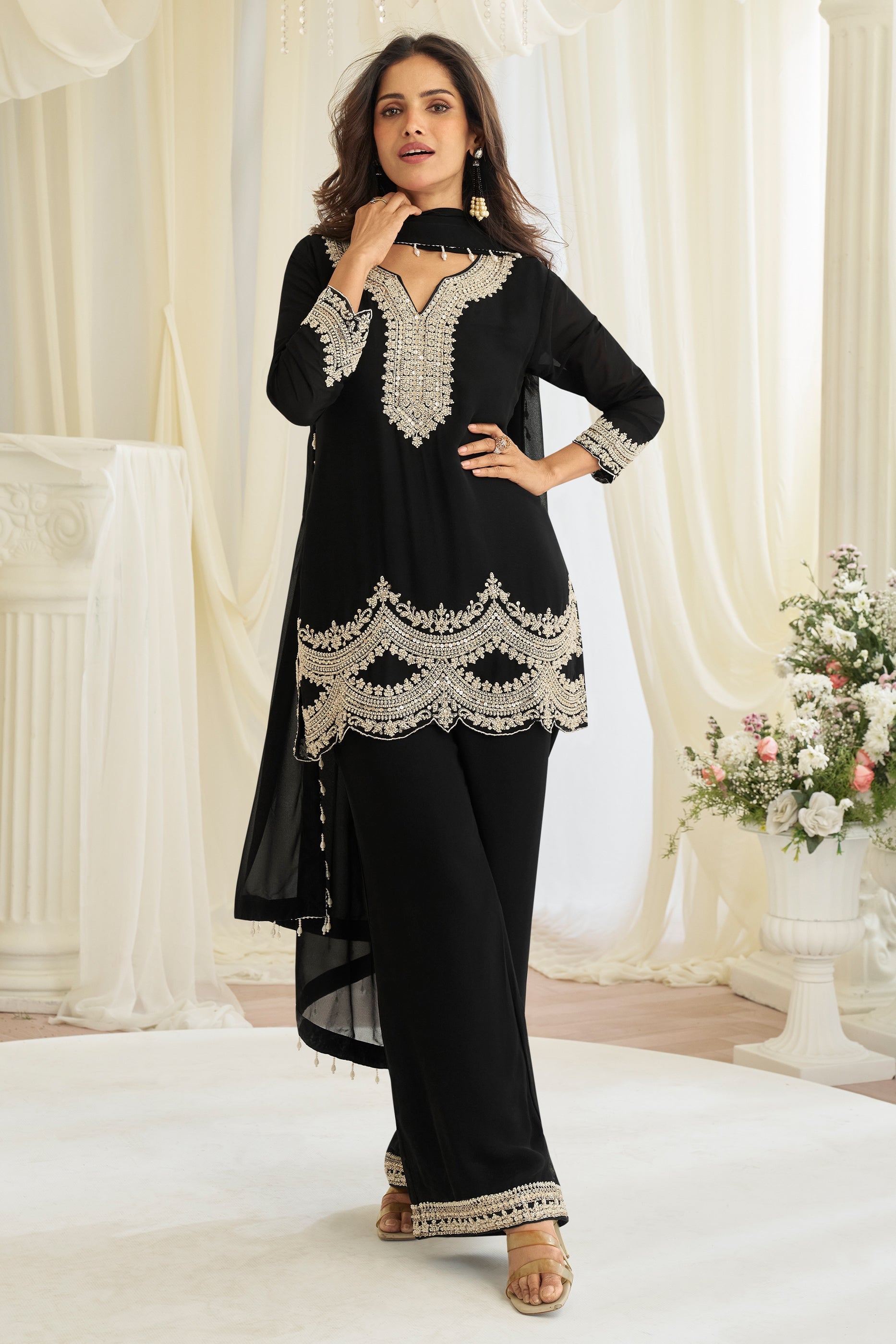 Black Readymade Bead Work Georgette Suit-SAR11526_1_SareeButa.com