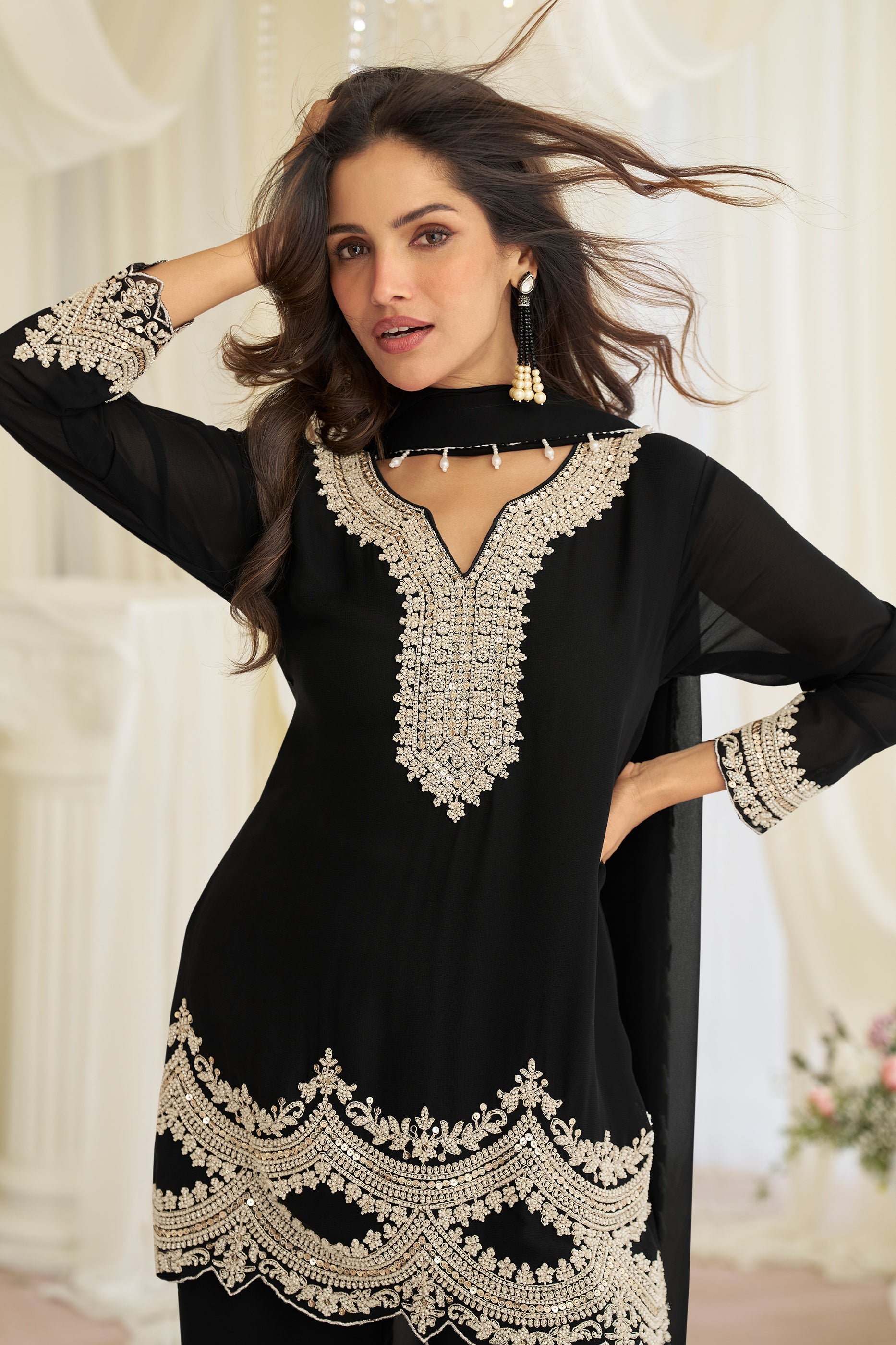 Black Readymade Bead Work Georgette Suit-SAR11526_2_SareeButa.com