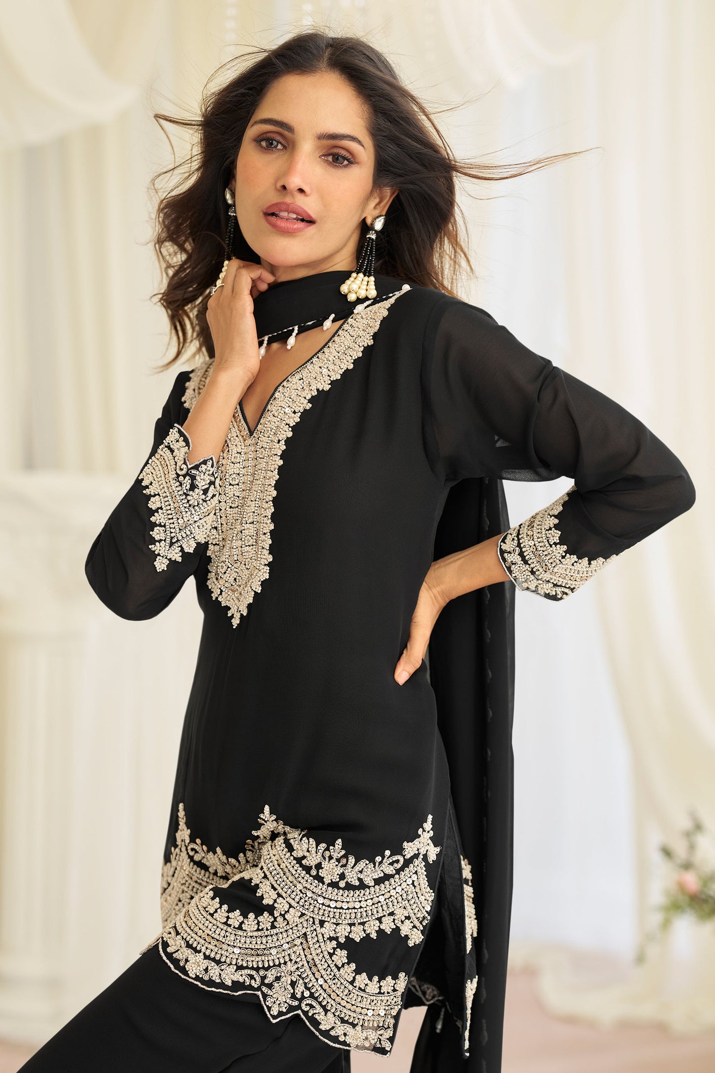 Black Readymade Bead Work Georgette Suit-SAR11526_3_SareeButa.com