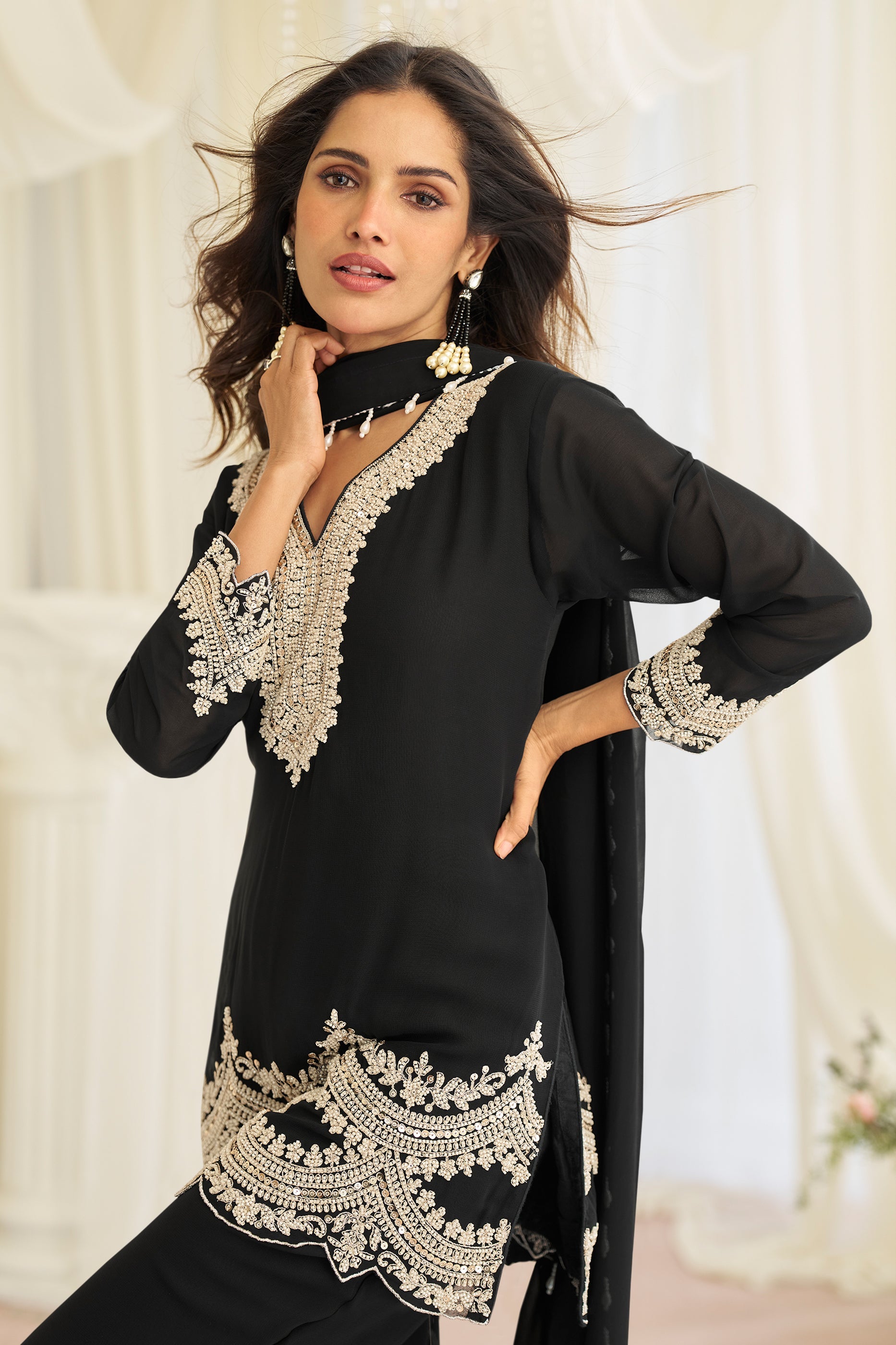 Black Readymade Bead Work Georgette Suit-SAR11526_3_SareeButa.com
