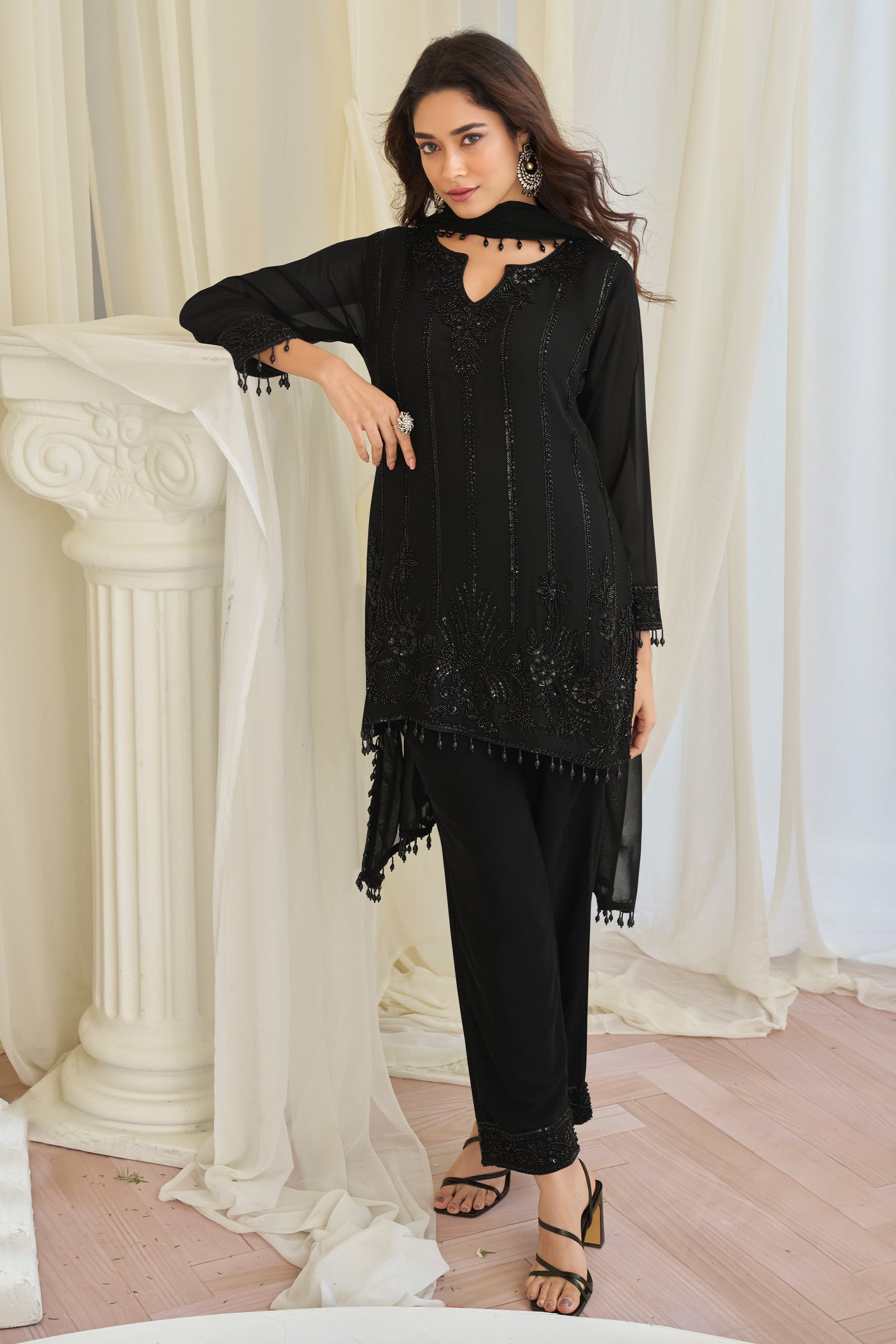 Black Readymade Bead Work Georgette Suit-SAR11723_1_SareeButa.com