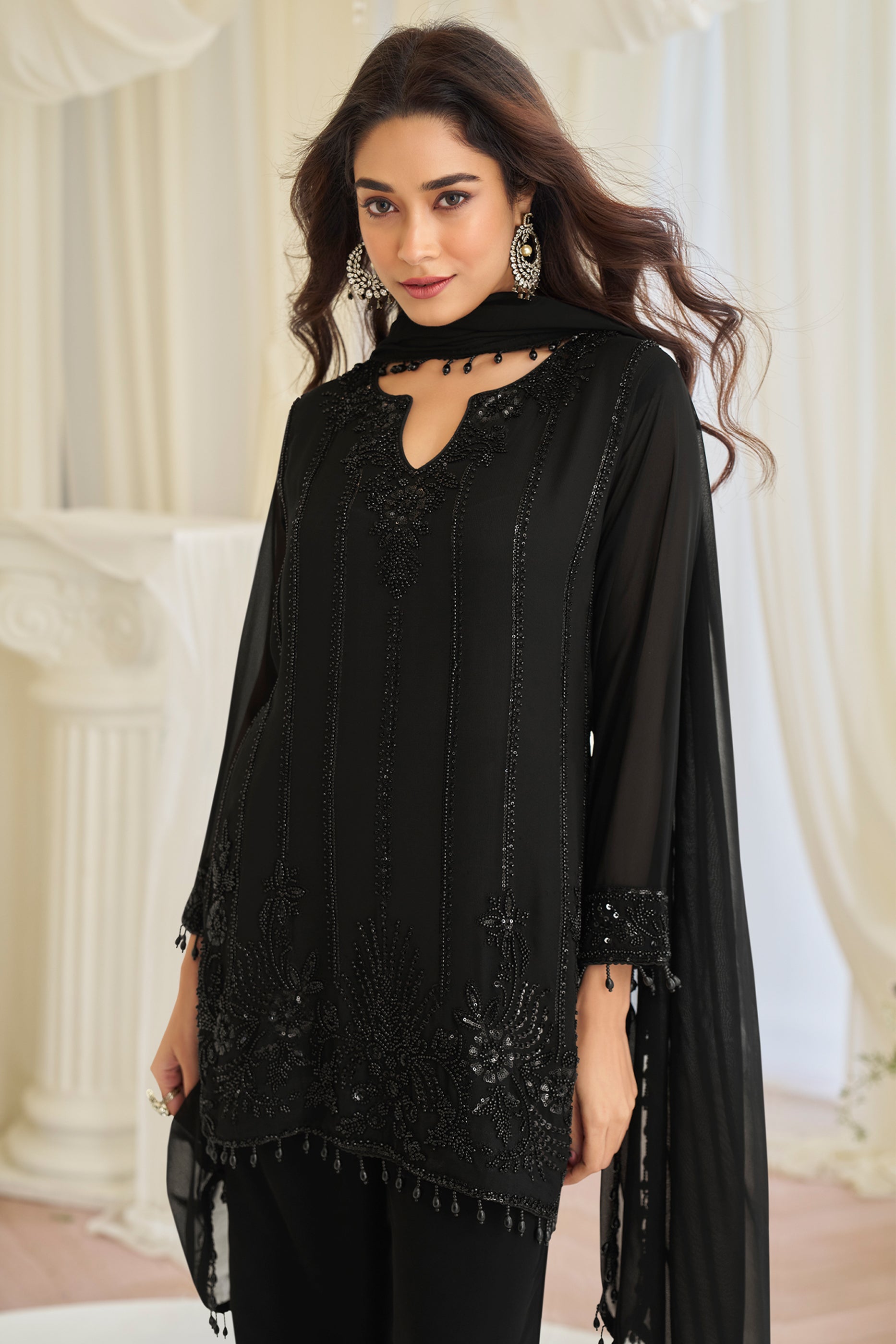 Black Readymade Bead Work Georgette Suit-SAR11723_3_SareeButa.com