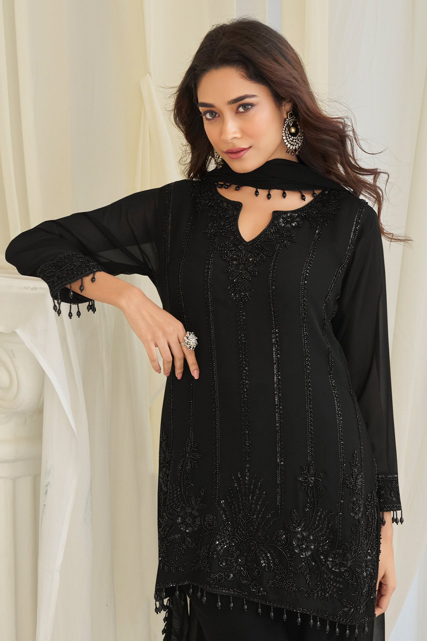 Black Readymade Bead Work Georgette Suit-SAR11723_4_SareeButa.com