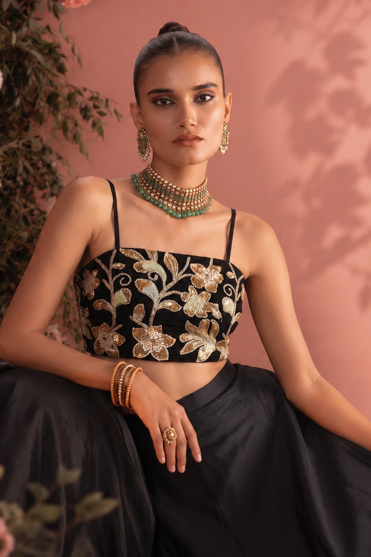 Black Readymade Bead Work Silk Lehenga-SAR13222_3_SareeButa.com