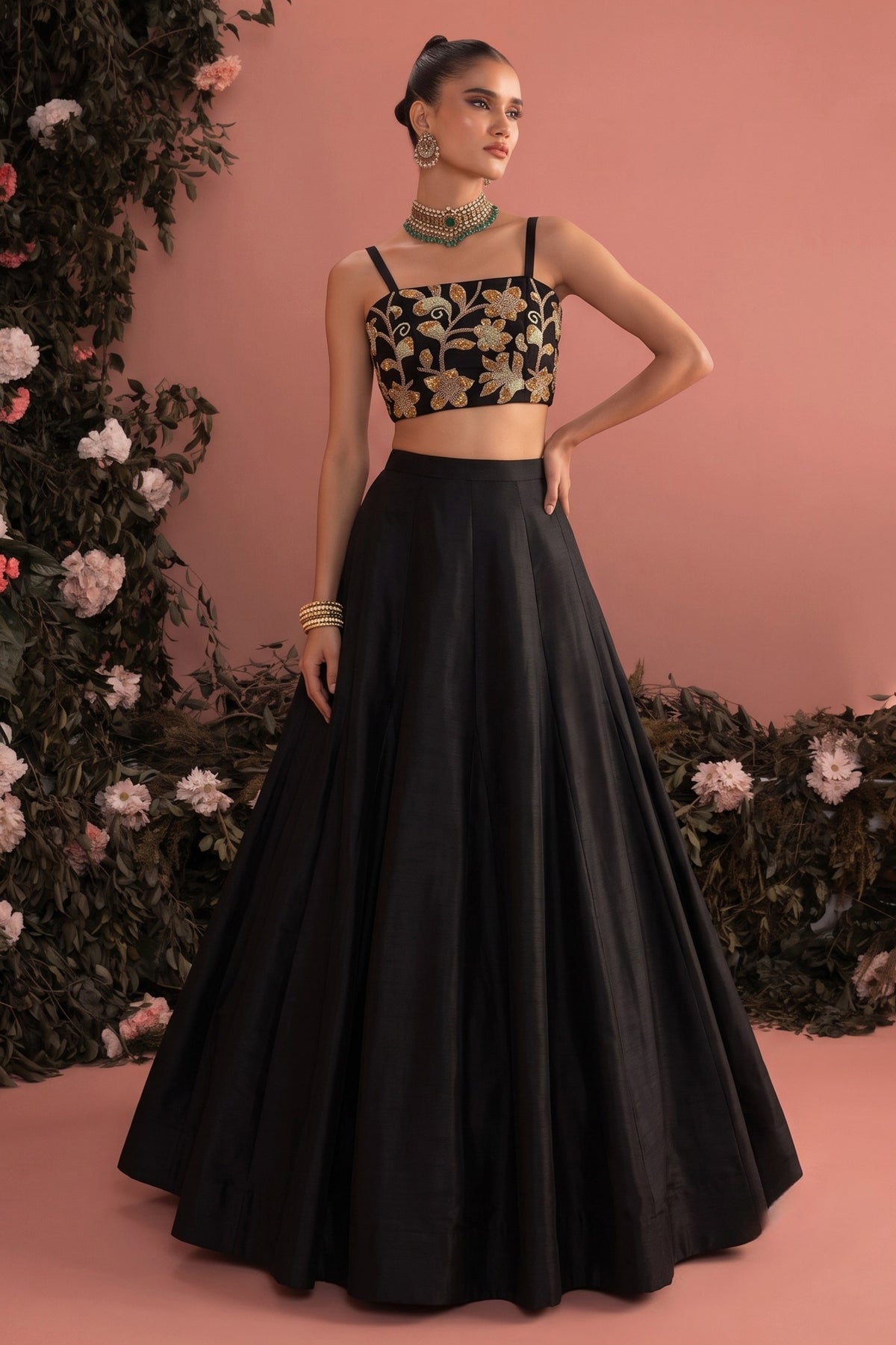 Black Readymade Bead Work Silk Lehenga-SAR13222_4_SareeButa.com