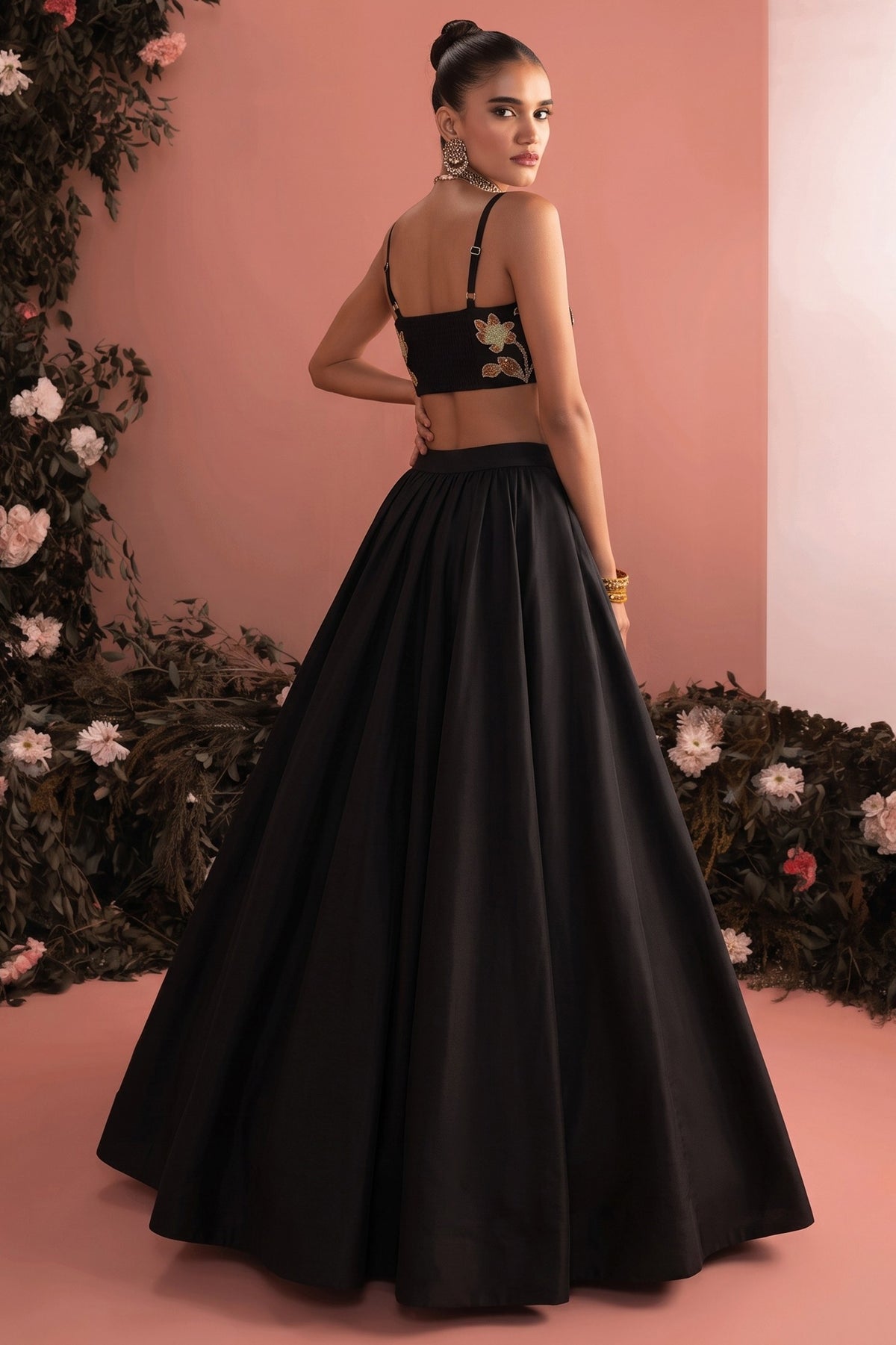 Black Readymade Bead Work Silk Lehenga-SAR13222_5_SareeButa.com
