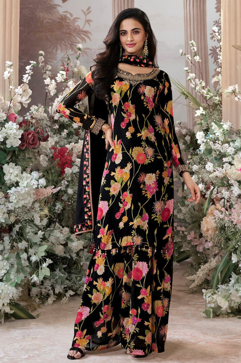 Black Readymade Chinon Sharara Suit-SS970_1_SareeButa.com