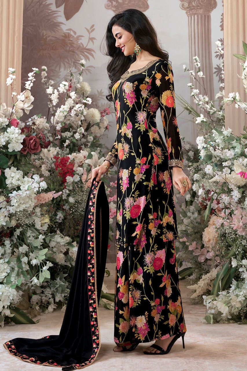 Black Readymade Chinon Sharara Suit-SS970_4_SareeButa.com