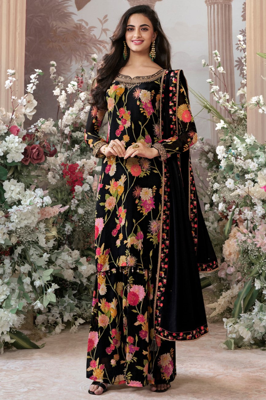Black Readymade Chinon Sharara Suit-SS970_5_SareeButa.com
