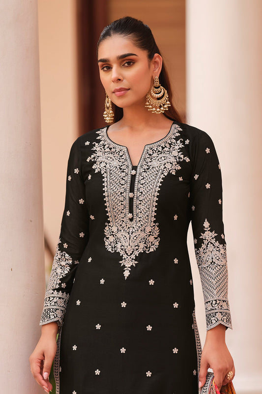 Black Readymade Chinon Silk Sharara Suit-SAR11971_2_SareeButa.com