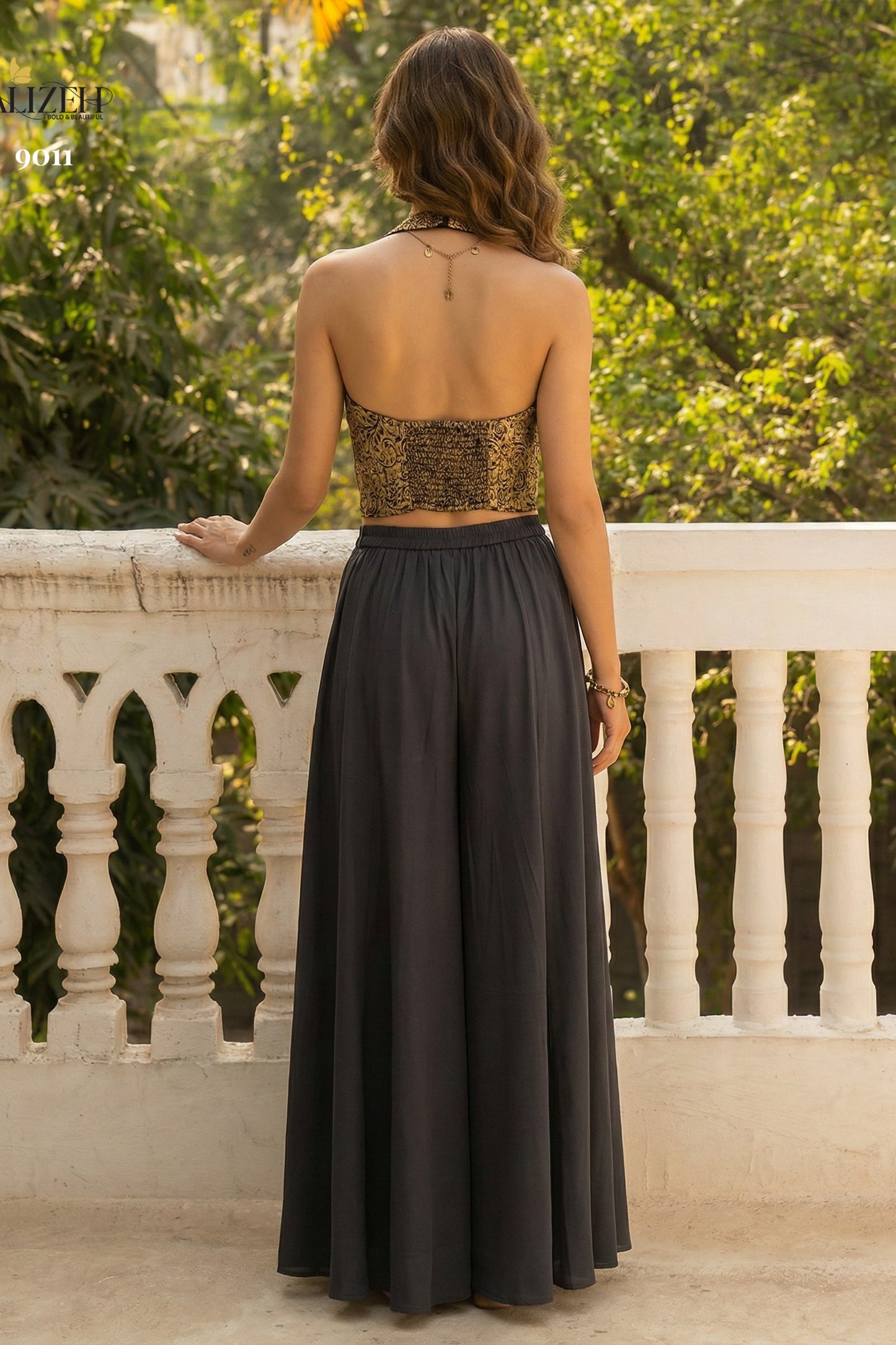 Black Readymade Crepe Palazzo Set-SAR12772_2_SareeButa.com