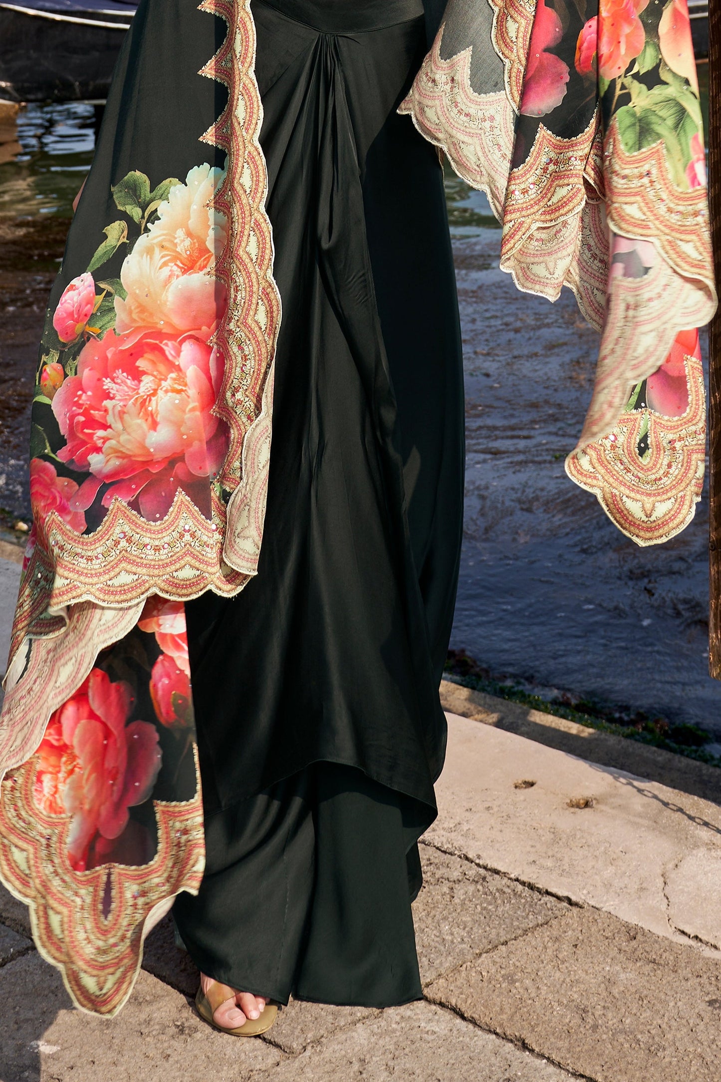 Black Readymade Crepe Skirt Set With Jacket-SAR11082_4_SareeButa.com