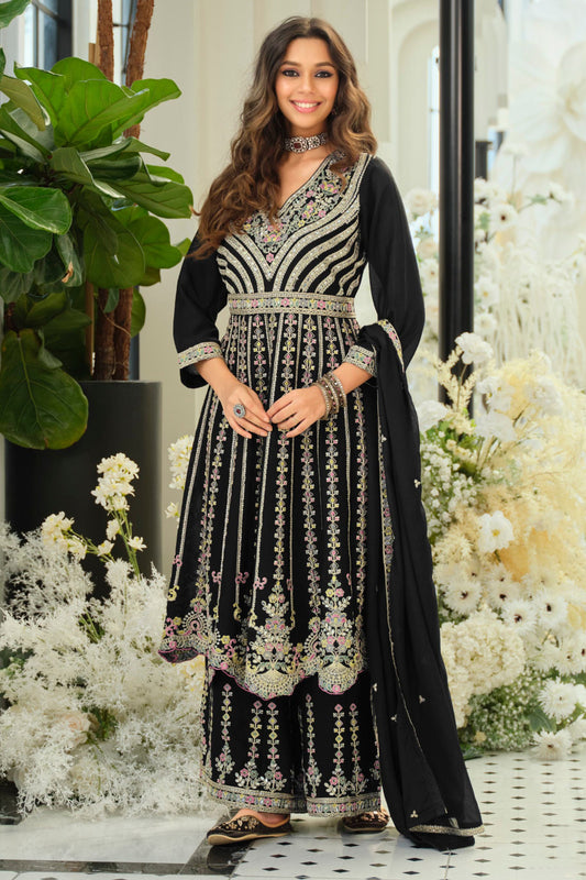 Black Readymade Embroidered Anarkali Suit-SAR11694_1_SareeButa.com