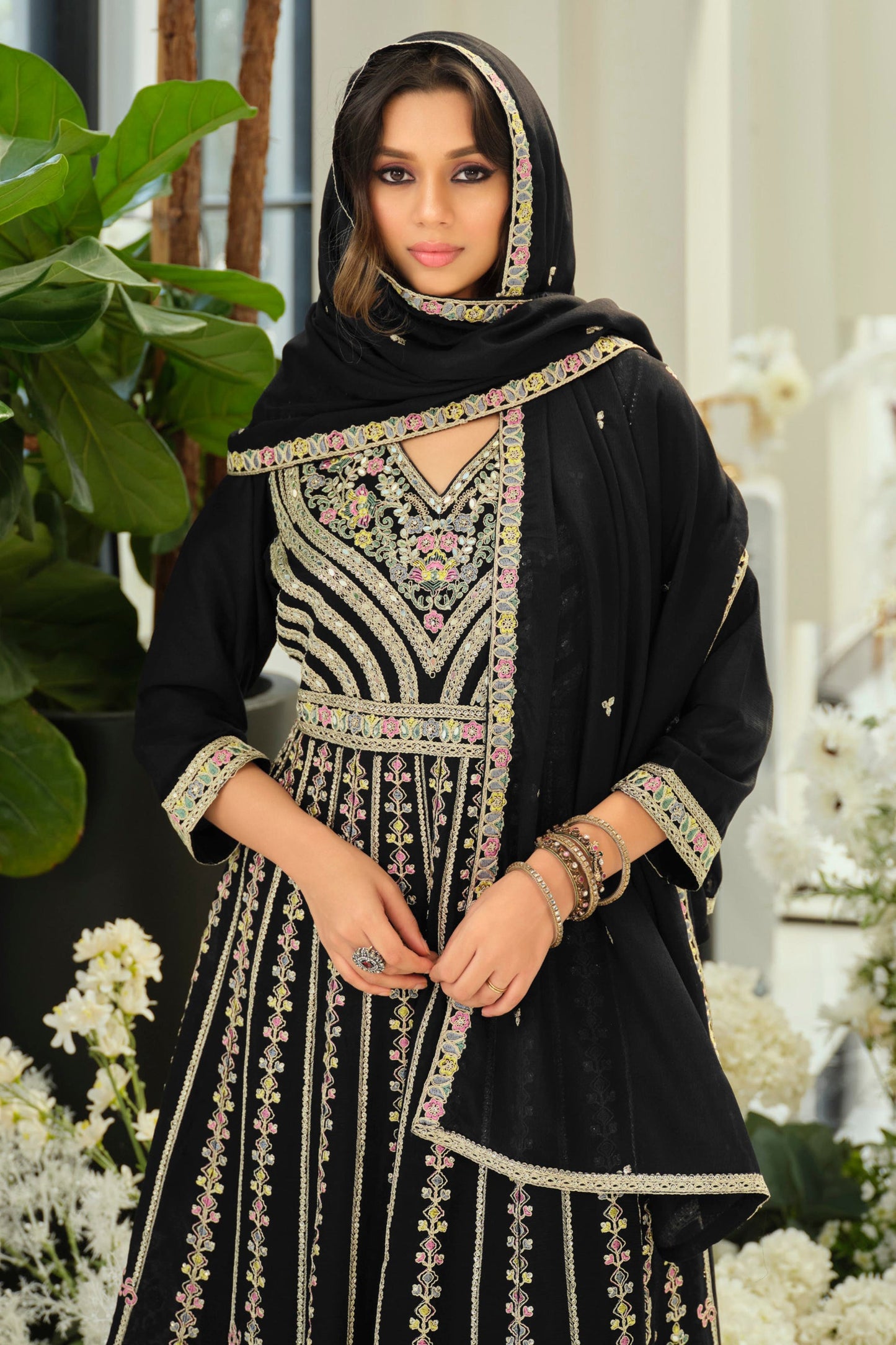 Black Readymade Embroidered Anarkali Suit-SAR11694_3_SareeButa.com