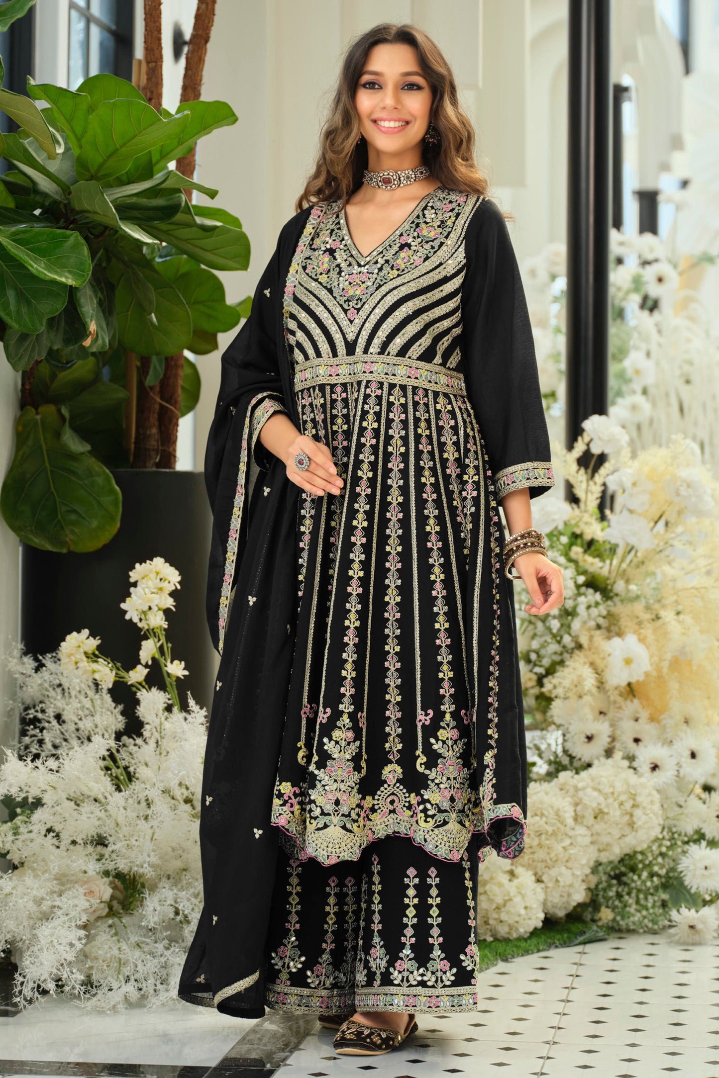 Black Readymade Embroidered Anarkali Suit-SAR11694_4_SareeButa.com