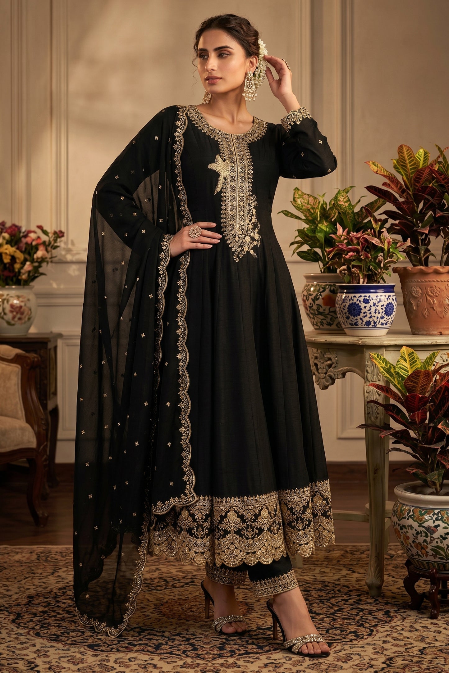 Black Readymade Embroidered Anarkali Suit-SAR13013_1_SareeButa.com