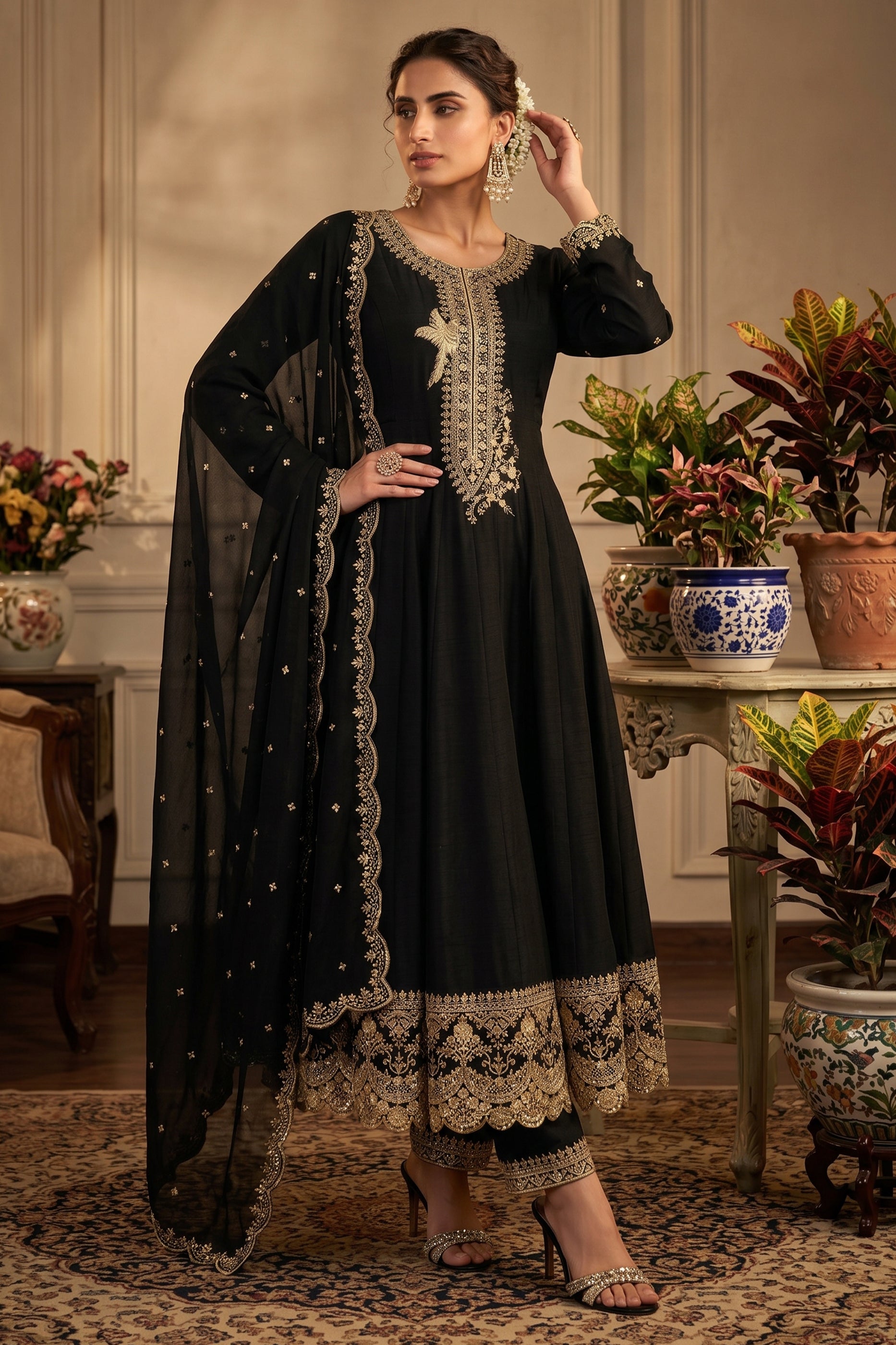 Black Readymade Embroidered Anarkali Suit-SAR13013_1_SareeButa.com