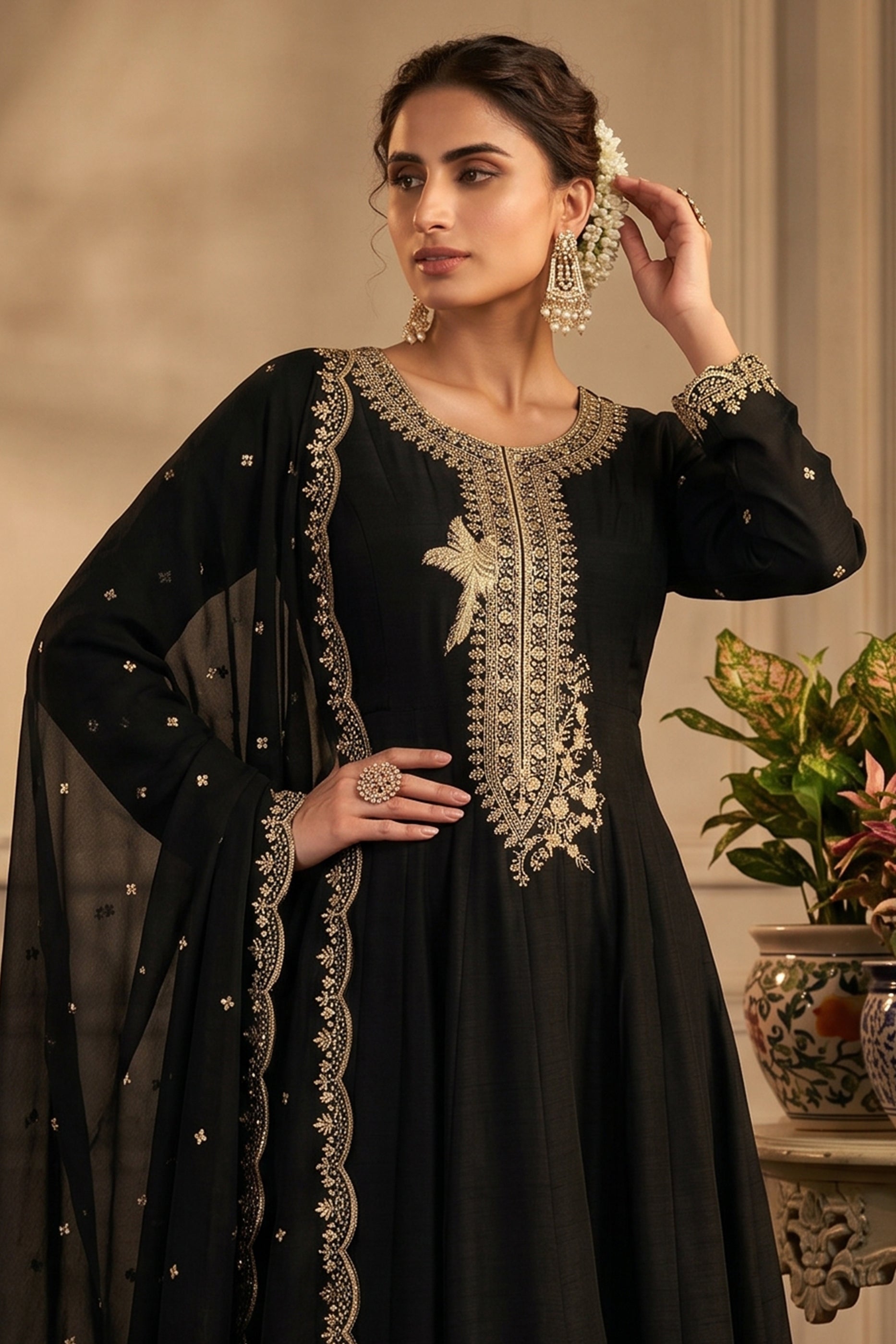 Black Readymade Embroidered Anarkali Suit-SAR13013_2_SareeButa.com