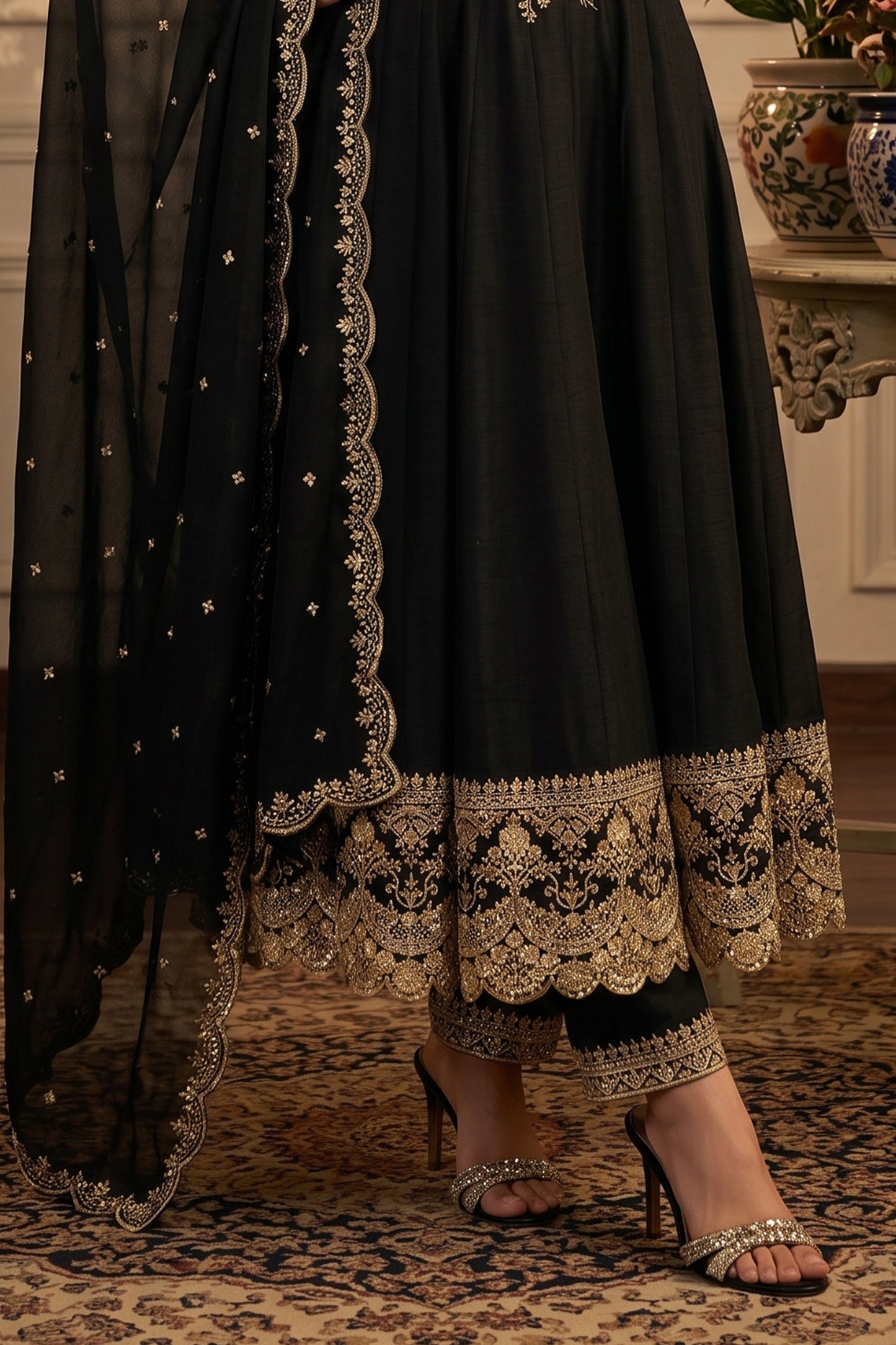 Black Readymade Embroidered Anarkali Suit-SAR13013_6_SareeButa.com