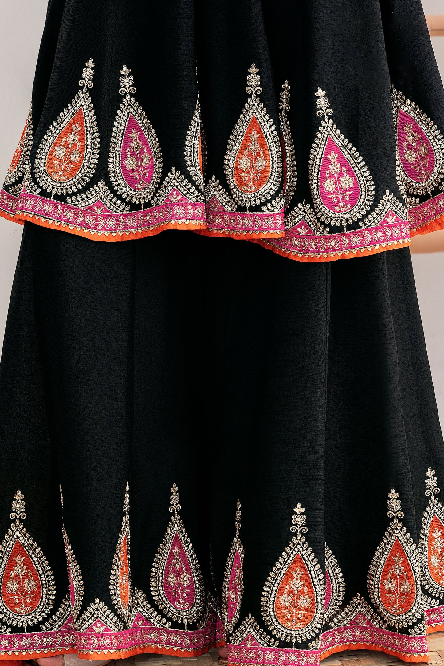 Black Readymade Embroidered Chinon A-line Suit-SAR11106_4_SareeButa.com