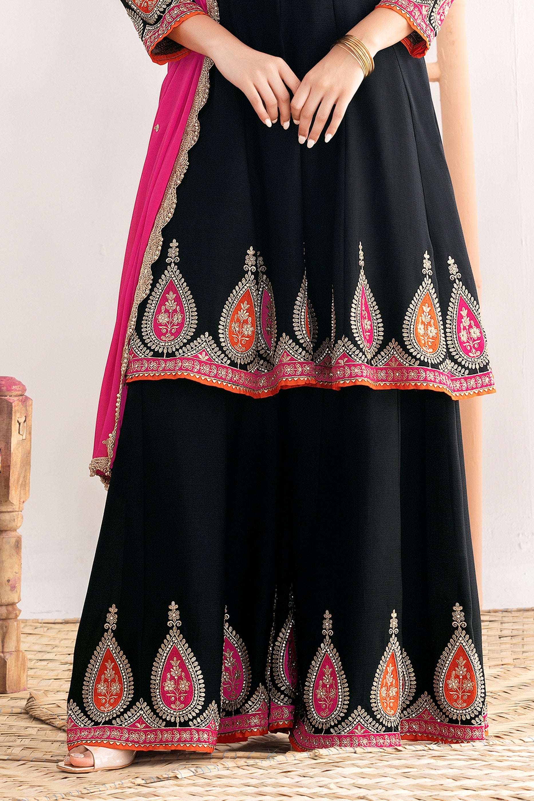 Black Readymade Embroidered Chinon A-line Suit-SAR11106_5_SareeButa.com