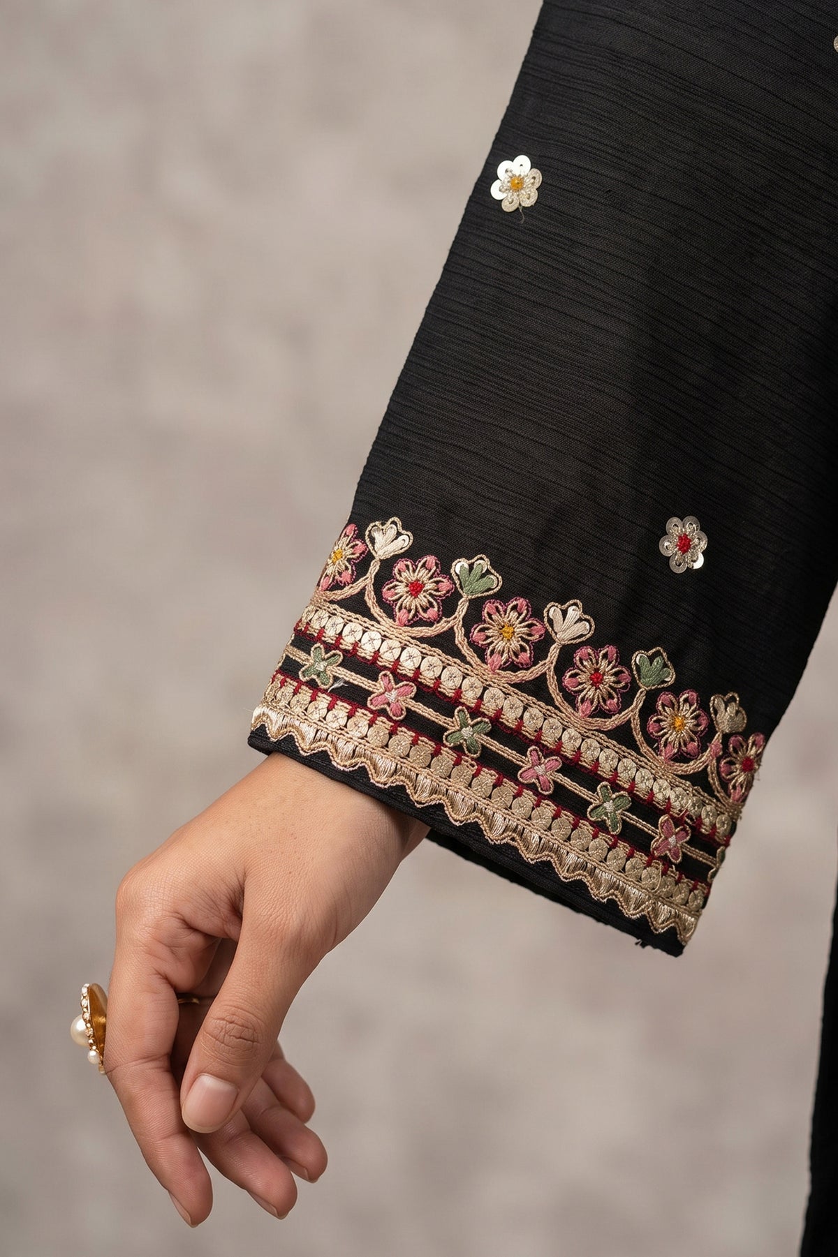 Black Readymade Embroidered Chinon Palazzo Suit-SAR13354_4_SareeButa.com