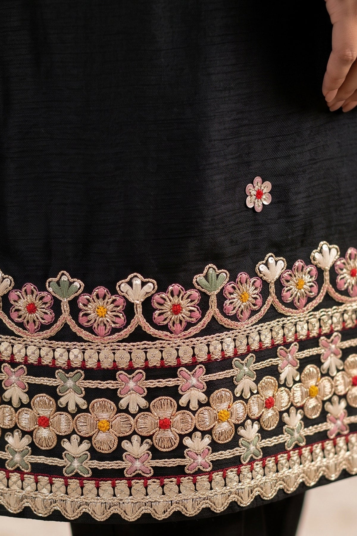 Black Readymade Embroidered Chinon Palazzo Suit-SAR13354_6_SareeButa.com