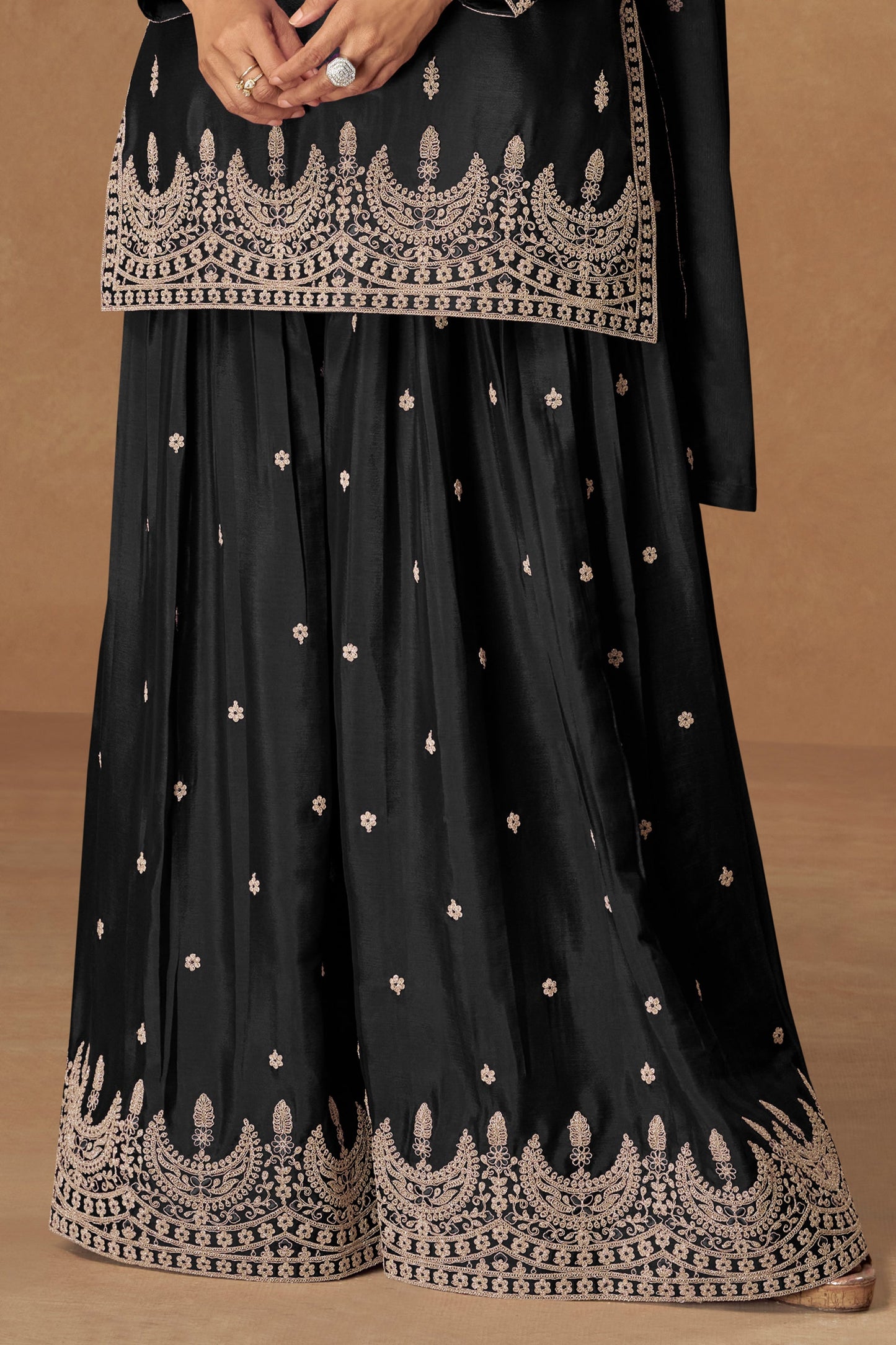 Black Readymade Embroidered Chinon Silk Suit-SAR10511_4_SareeButa.com