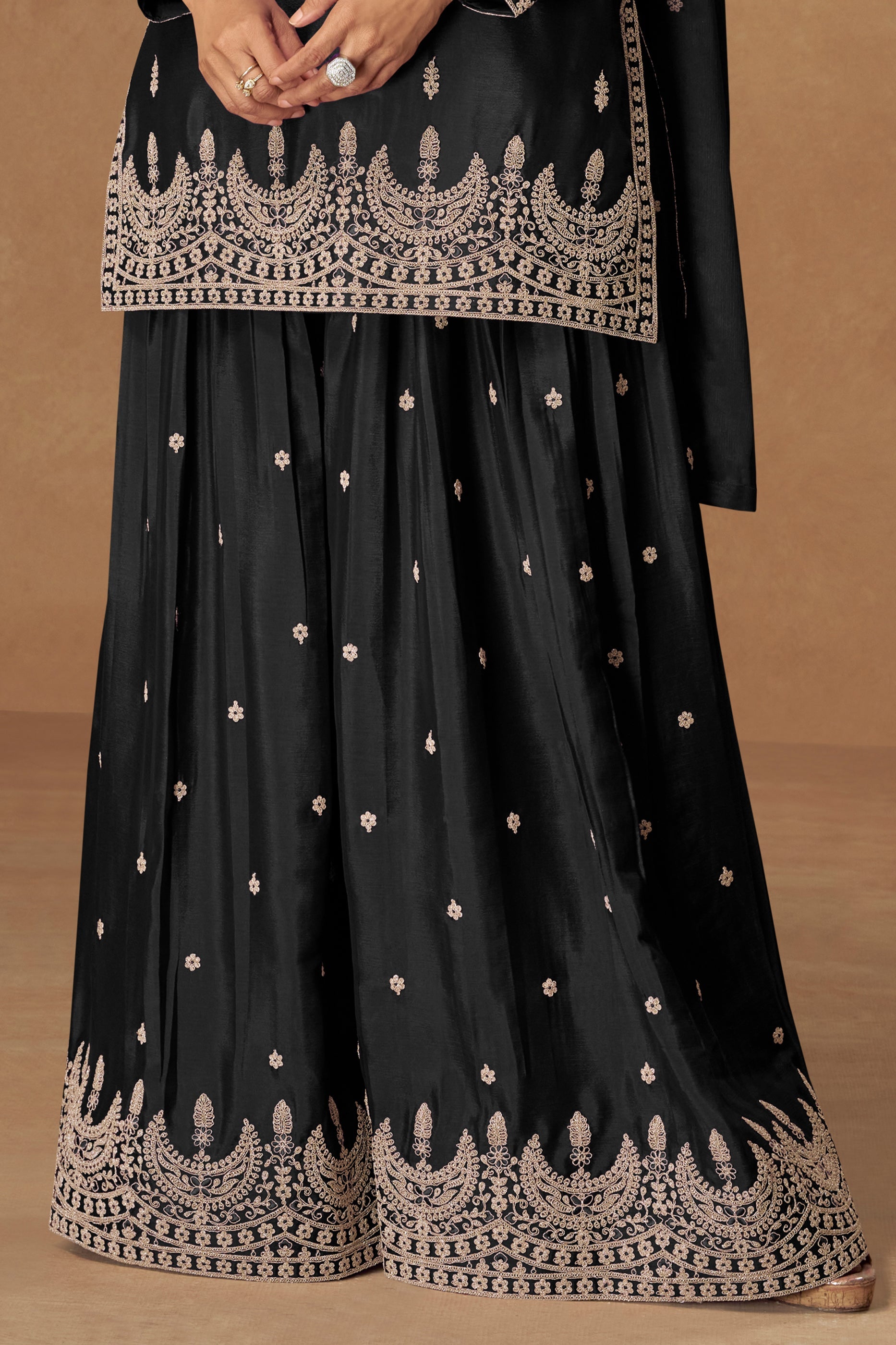 Black Readymade Embroidered Chinon Silk Suit-SAR10511_4_SareeButa.com