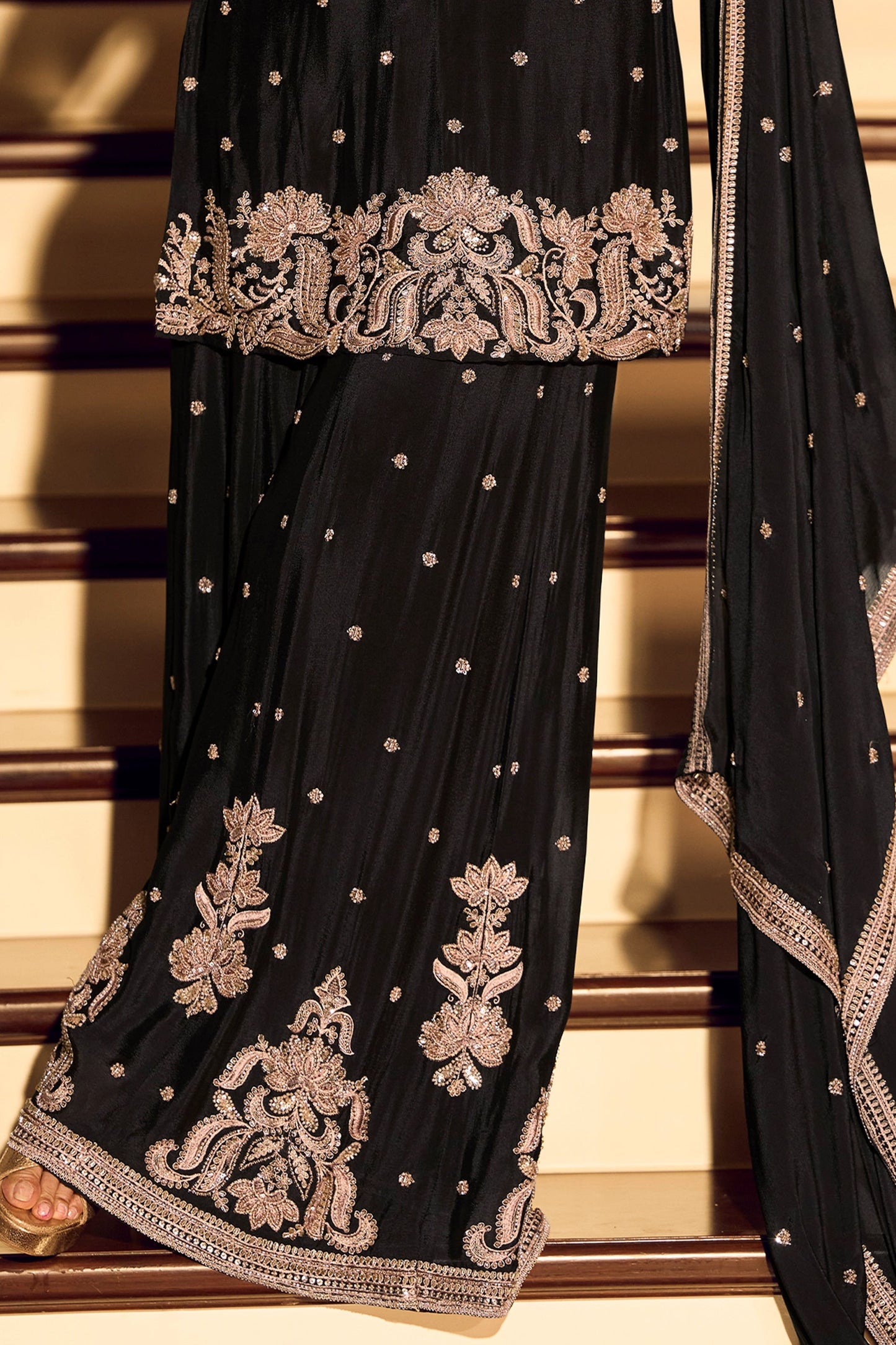 Black Readymade Embroidered Chinon Silk Suit-SAR11496_5_SareeButa.com