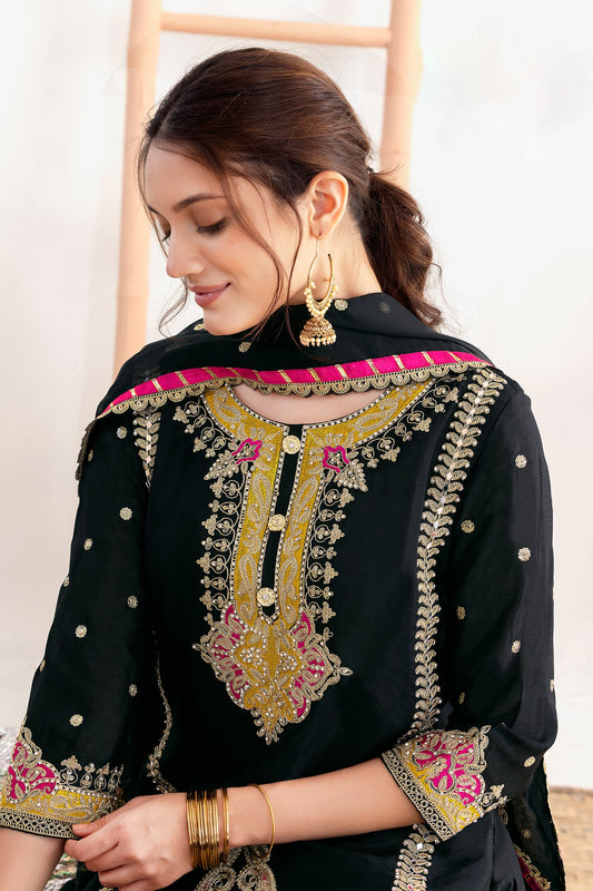 Black Readymade Embroidered Chinon Suit-SAR11530_2_SareeButa.com