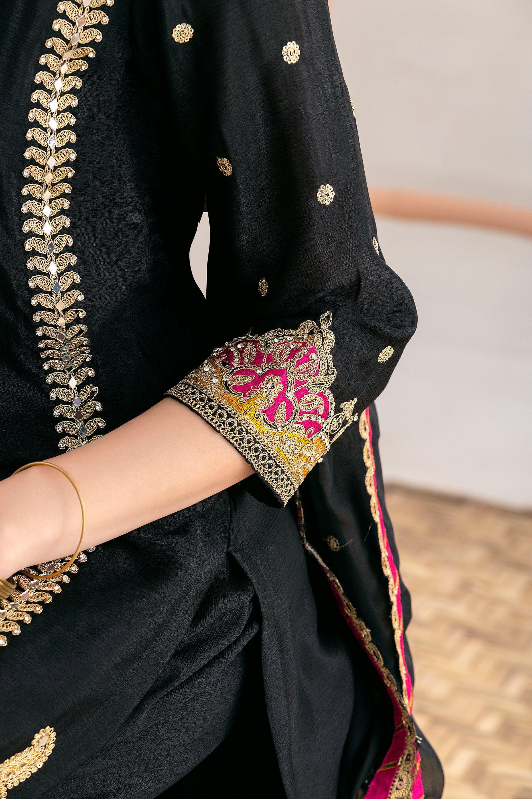 Black Readymade Embroidered Chinon Suit-SAR11530_3_SareeButa.com