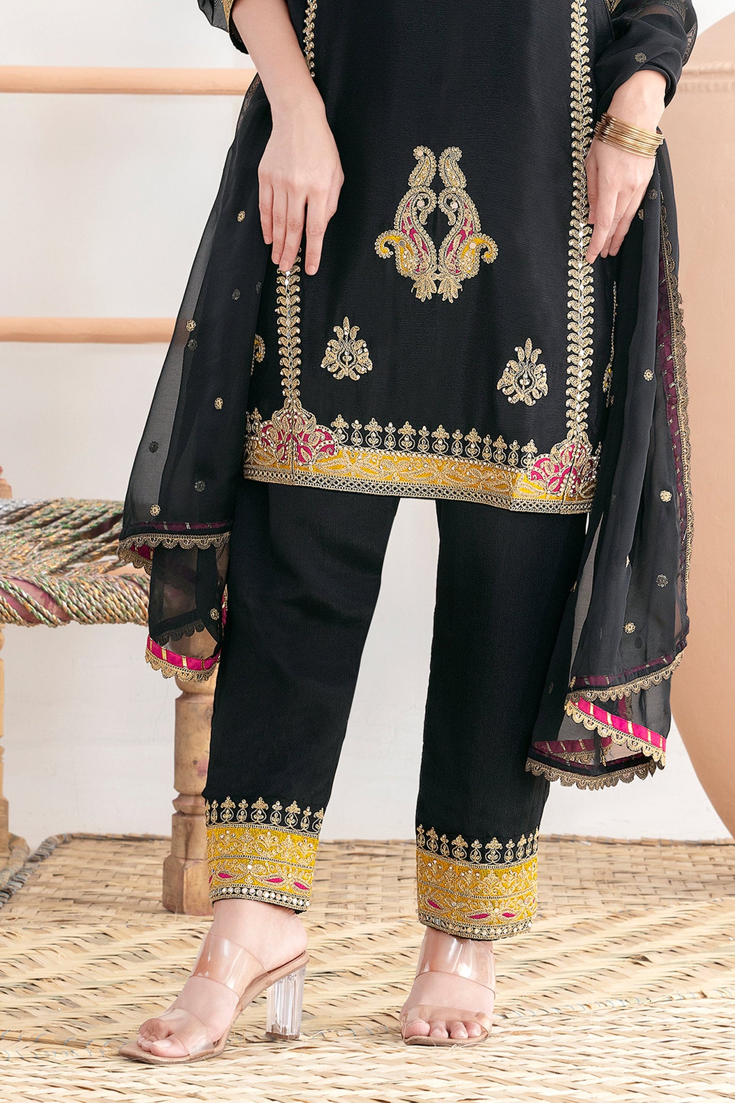 Black Readymade Embroidered Chinon Suit-SAR11530_5_SareeButa.com