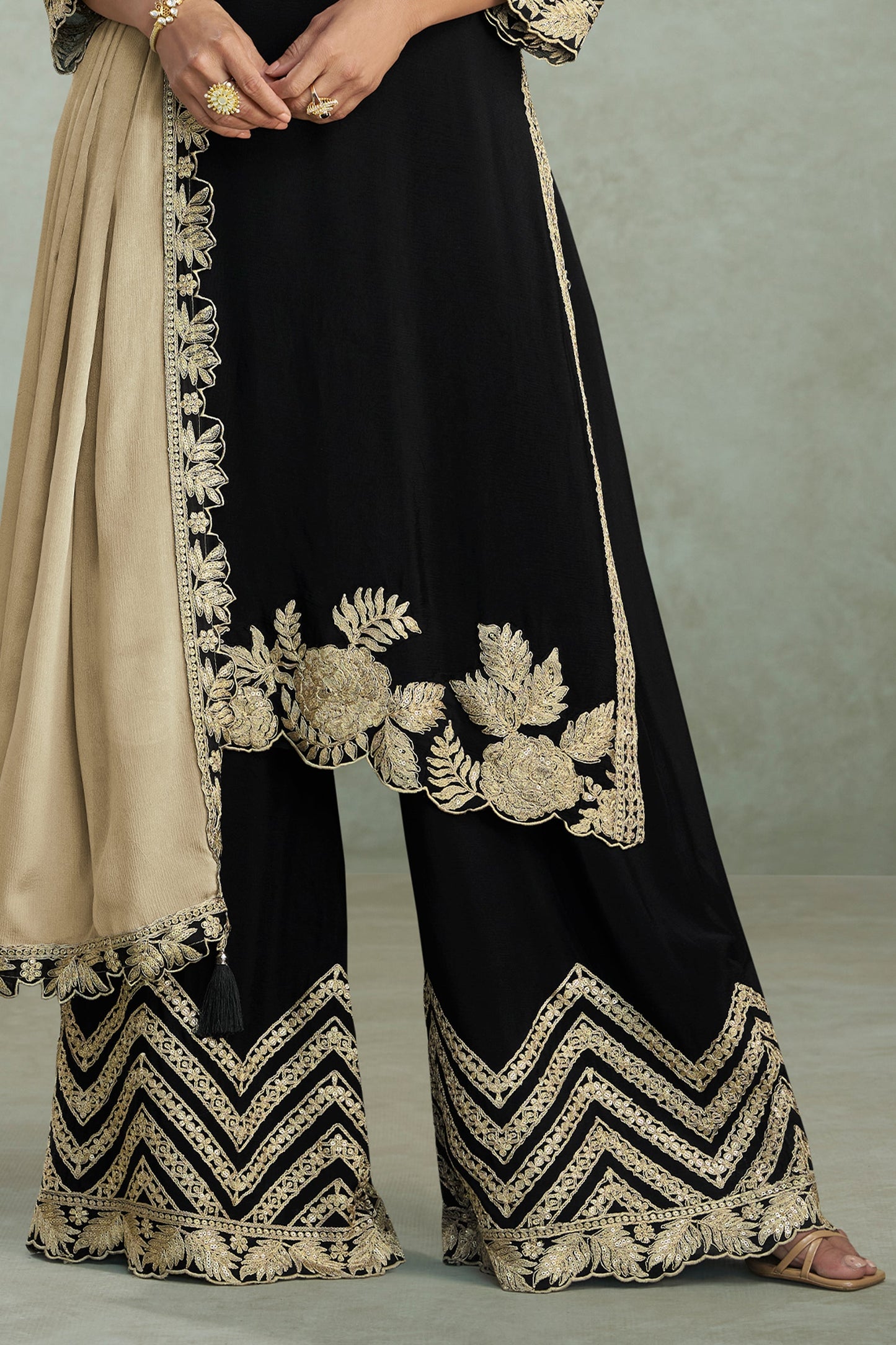 Black Readymade Embroidered Chinon Suit-SAR11532_5_SareeButa.com
