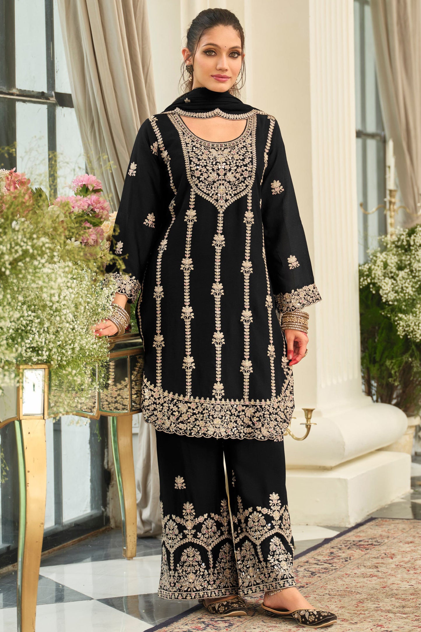 Black Readymade Embroidered Chinon Suit-SAR12000_3_SareeButa.com