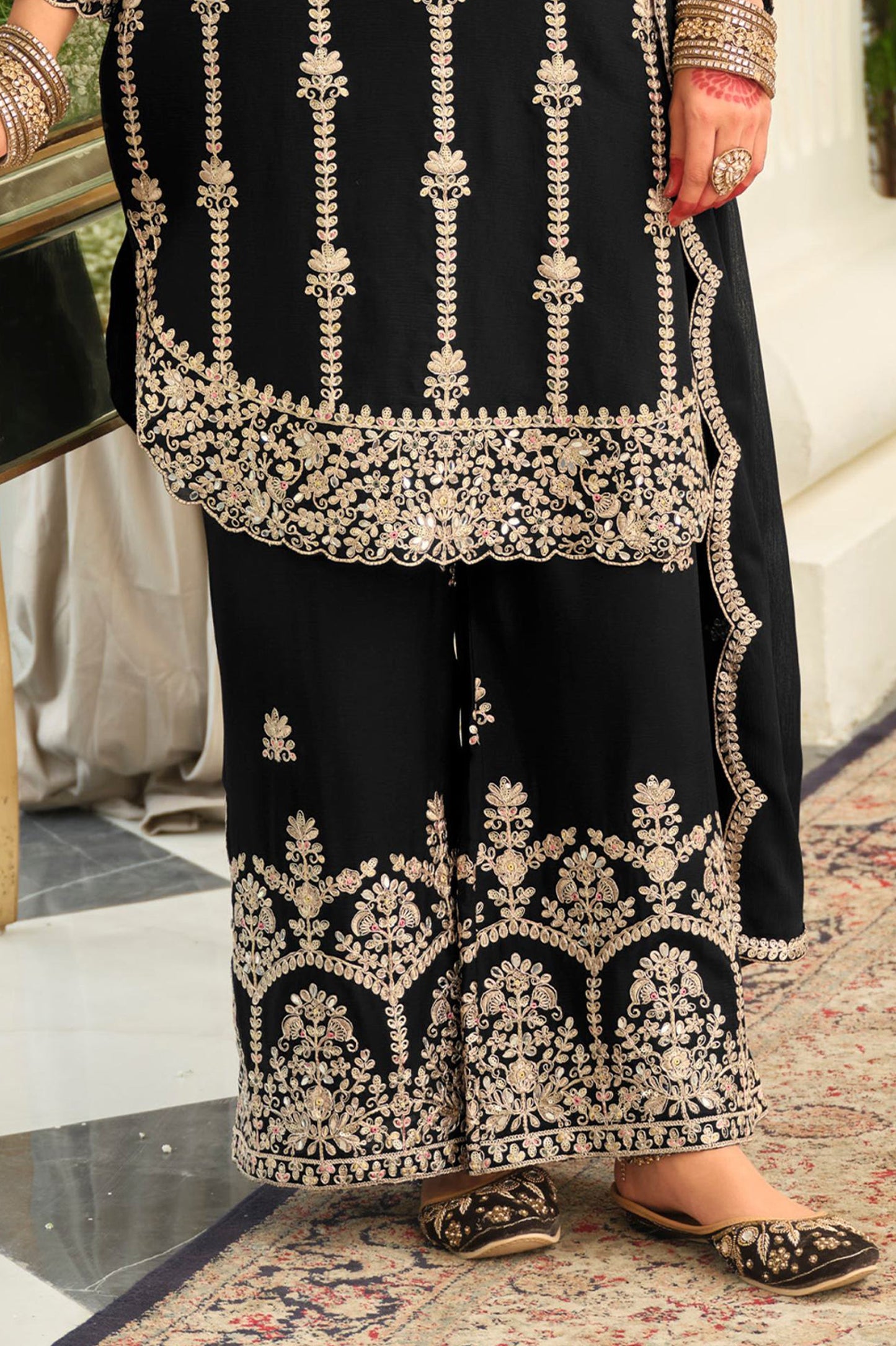 Black Readymade Embroidered Chinon Suit-SAR12000_5_SareeButa.com