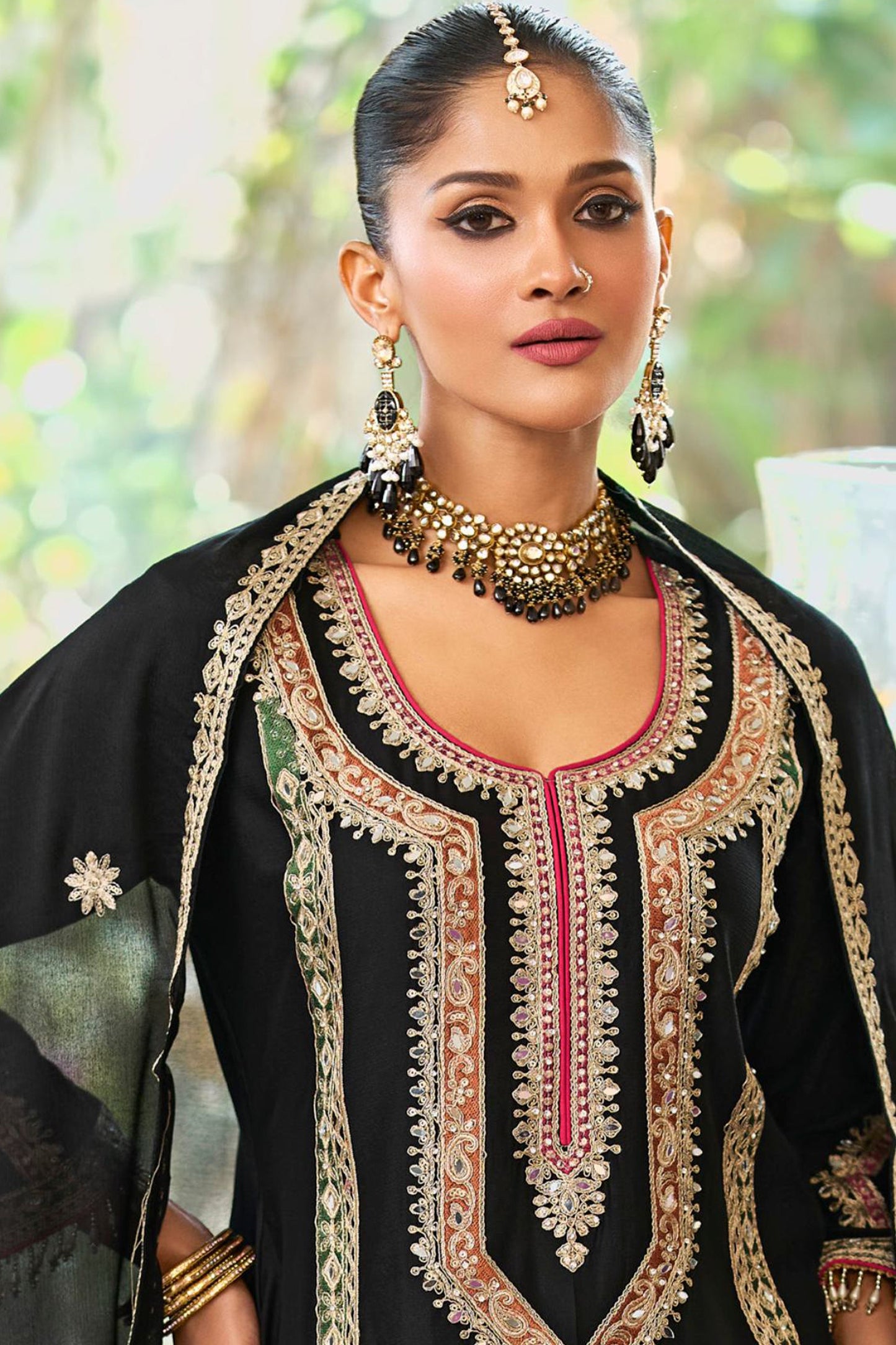 Black Readymade Embroidered Chinon Suit-SAR12005_2_SareeButa.com